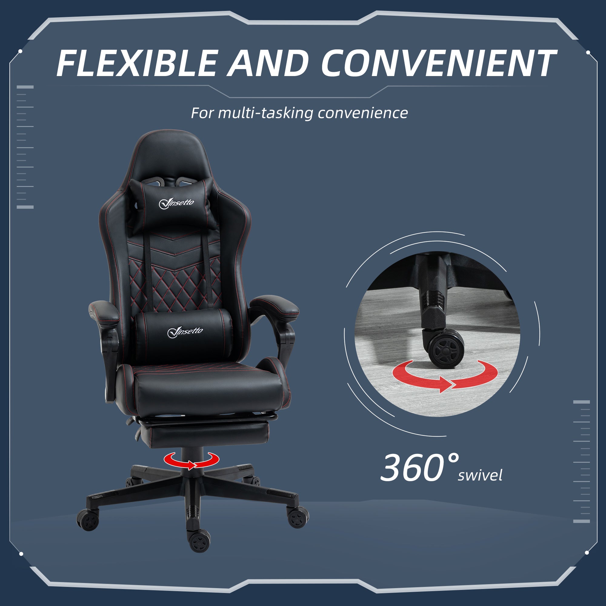 Vinsetto Computer Gaming Chair with Footrest, Video Gaming Chair for Adults with 130\'c2\'b0 Reclining Back, Desk Chair with Lumbar Support and Adjustable Height, Black Red