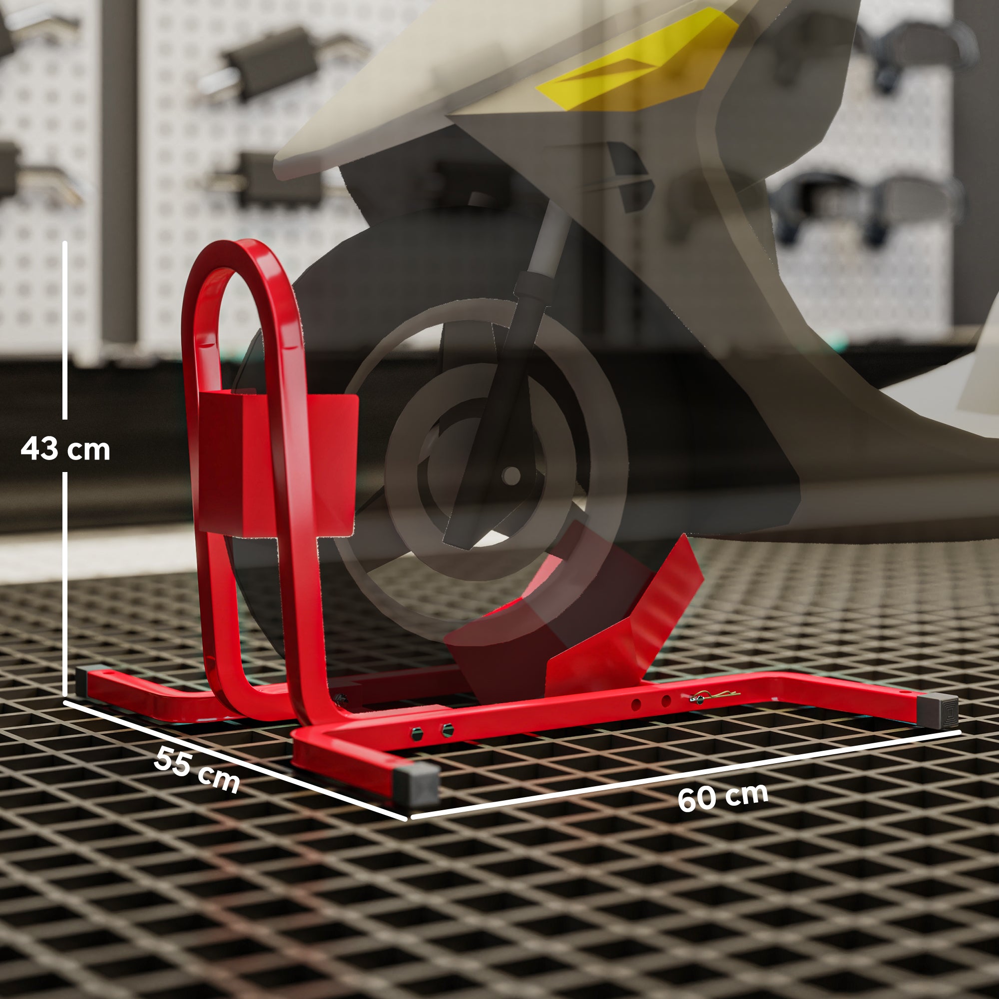 HOMCOM Metal Motorcycle Motorbike Wheel Chock Locking Stand System 17", 19", 21"/43, 48, 51 cm Front Wheels Steel Adjustable Fixing Tyre Holder Support