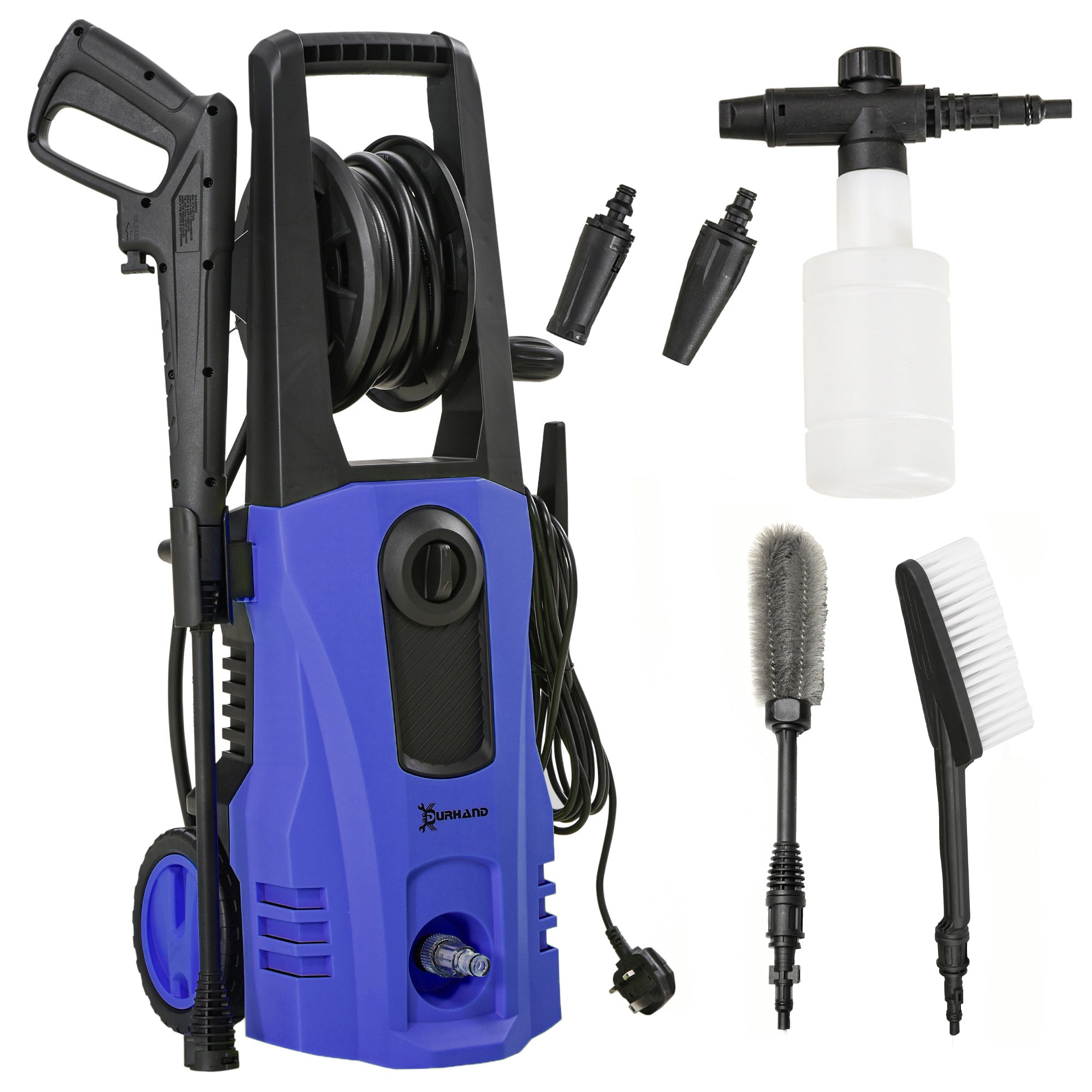 DURHAND 1800W High\'c2\'a0Pressure\'c2\'a0Washer, 150 Bar Pressure, 510 L/h Flow, High-Performance Portable Power Jet Wash Cleaner Blue