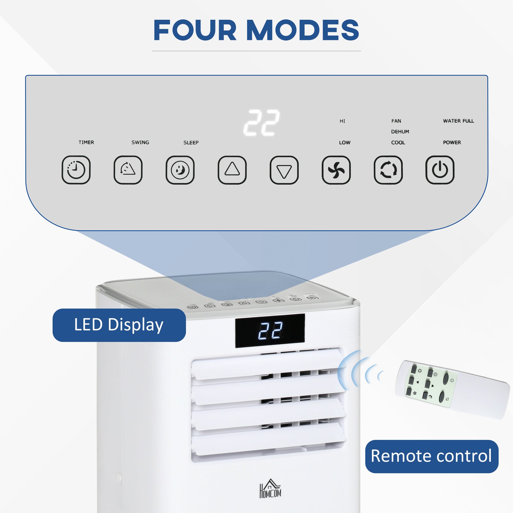 HOMCOM 7000 BTU Air Conditioning Unit, 3-in-1 Portable Air Conditioner, Dehumidifier, Cooling Fan with Remote Control, LED Display, 2 Speeds, 24H Timer, Window Venting Kit, 15m\'c2\'b2