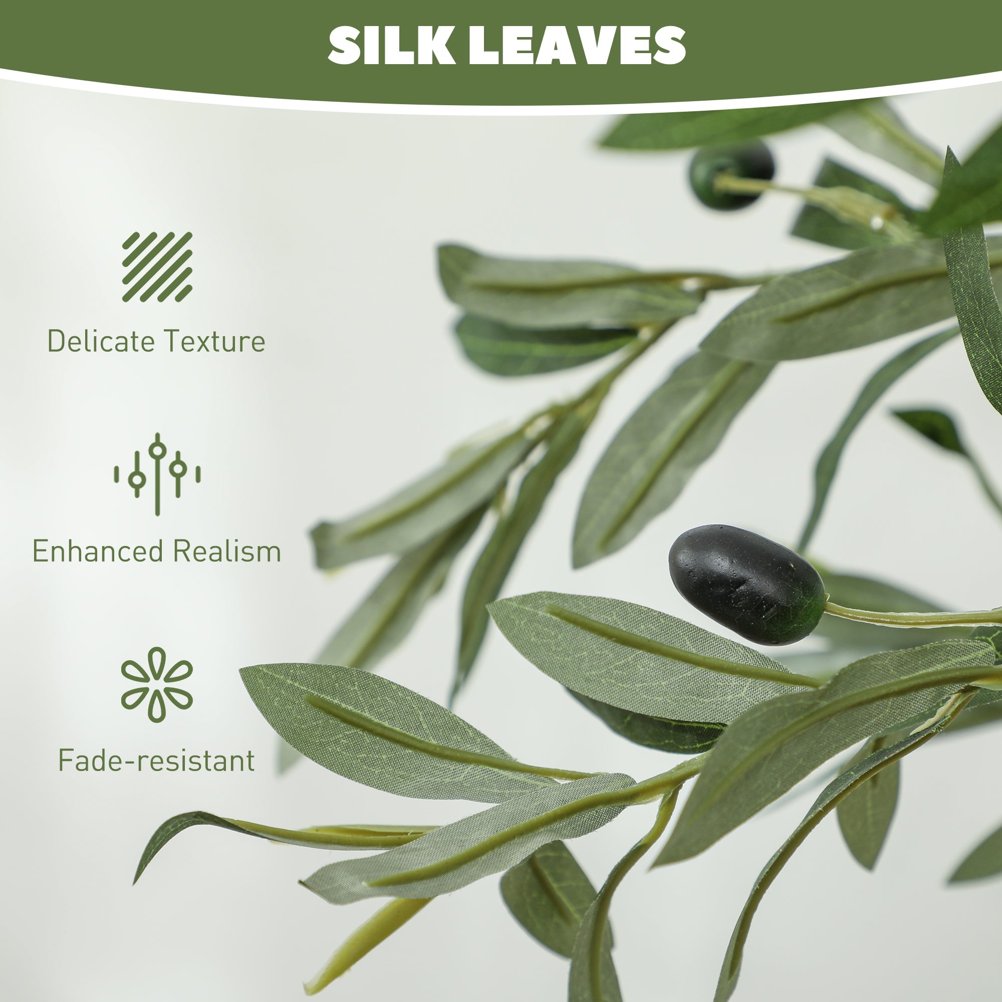 HOMCOM 5ft/ 150cm Decorative Artificial Plant, Silk Olive Tree with 720 Leaves and 32 Olive Fruits in Pot, Fake Plant for Home, Office, Living Room, Indoor Decor
