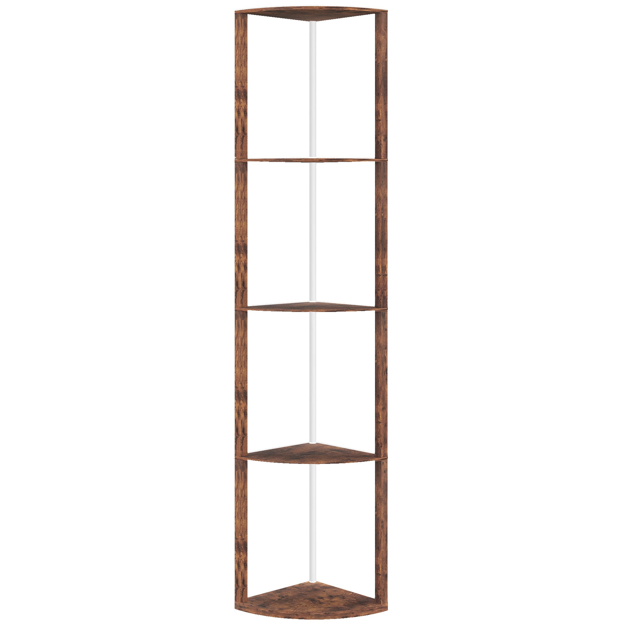 HOMCOM RGB LED Floor Lamp with Shelves, 5-Tier Dimmable Standing Lamp with Adjustable Brightness and Remote Control, Modern Corner Display Shelf Unit for Living Room Bedroom Office, Rustic Brown