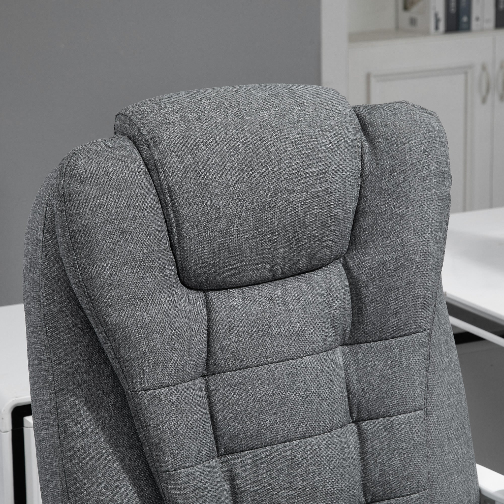 Vinsetto Office Chair, Computer Desk Chair, Linen Fabric Swivel Rolling Task Chair with Large Soft Padded Cushion, 135\'c2\'b0 Reclining Backrest and Retractable Footrest, Grey