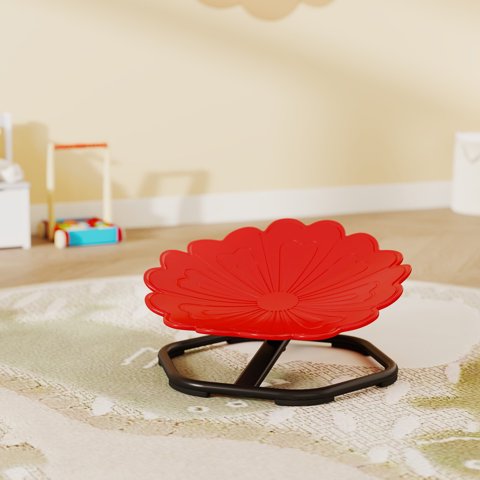 AIYAPLAY Flower-Shaped Sensory Spinning Chair with Non-Slip Base for Balance/Coordination, Red