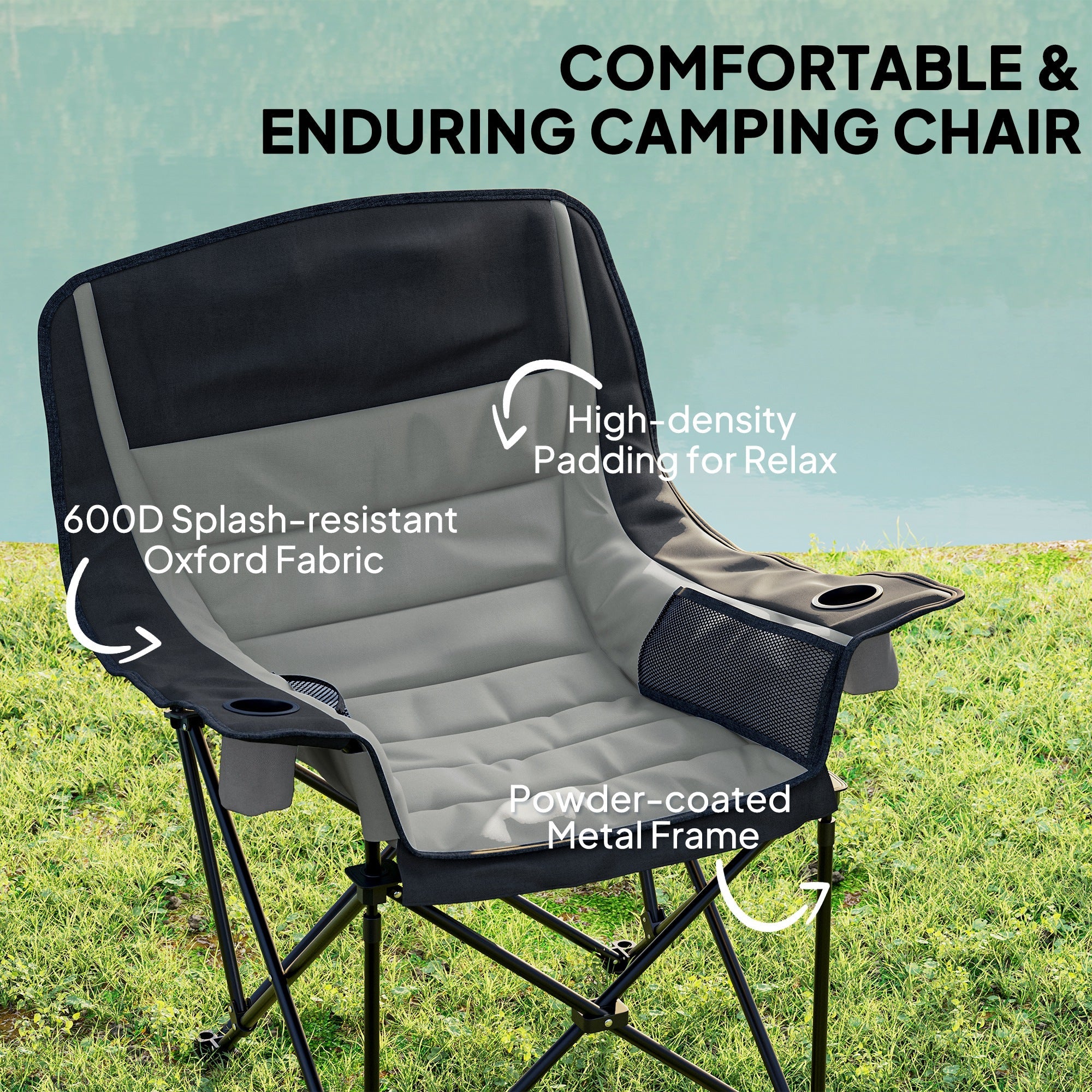 Outsunny Portable Padded Camping Chair, with Bag - Black/Grey