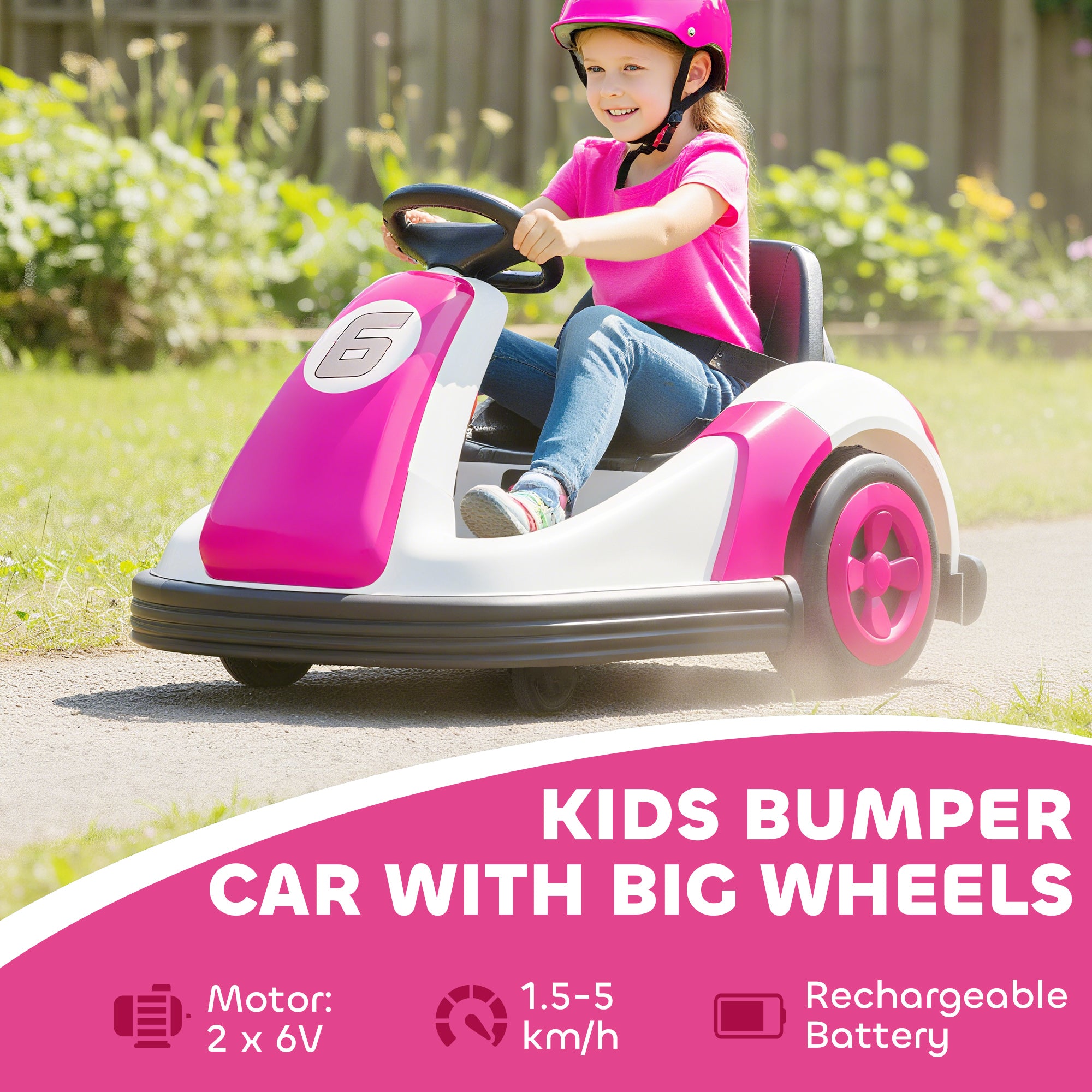 AIYAPLAY Kids Bumper Car with 360-Degree Rotation, 6V Electric Ride On Car with Music and Horn for 3-8 Years Old, Pink