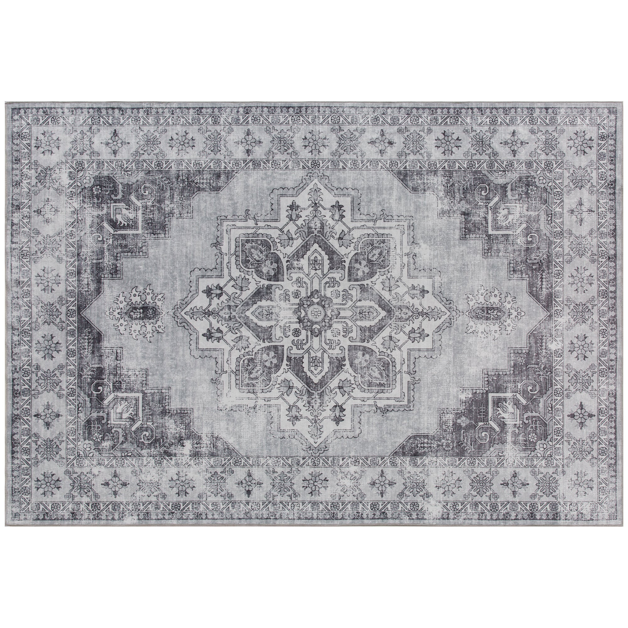 HOMCOM Vintage Area Rug, Non-Slip Washable Rug, Flannel Floor Carpet for Living Room, Bedroom, Dining Room, Home Office, 230 x 160 cm, Grey
