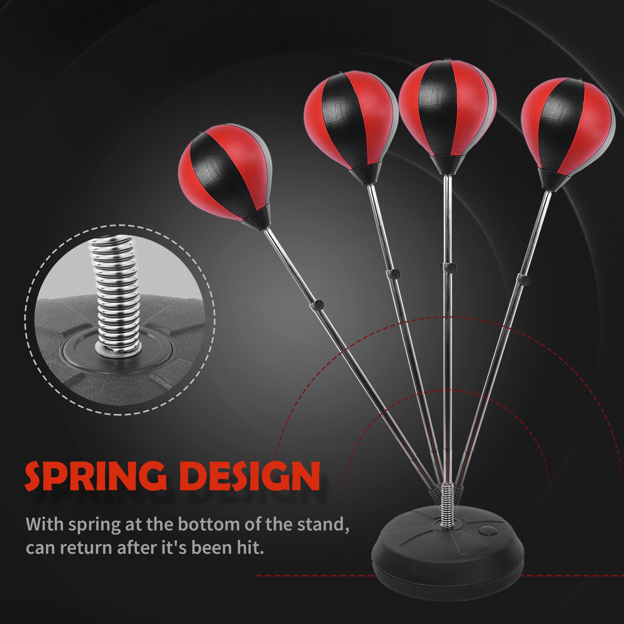 HOMCOM Training Boxing Punch Ball Set 125-145H x Φ43cm with Gloves Air Pump, 4-Position Adjustable Height Freestanding Boxing Speed Ball for Teenagers Exercise Training