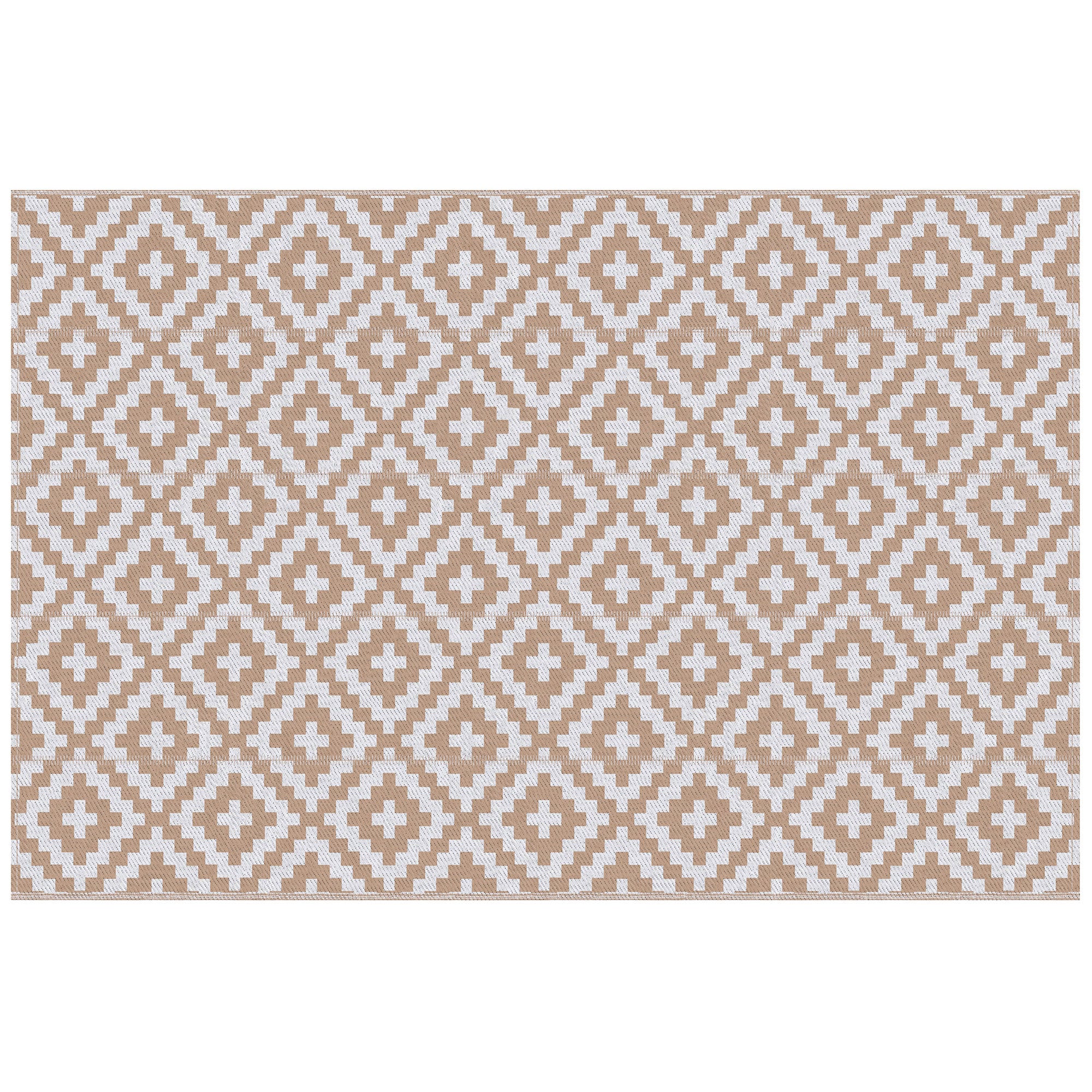 Outsunny Reversible Outdoor RV Rug, Patio Floor Mat, 274 x 182 cm Plastic Straw Rug for Garden, terrace, Beach, Camping, Coffee & White