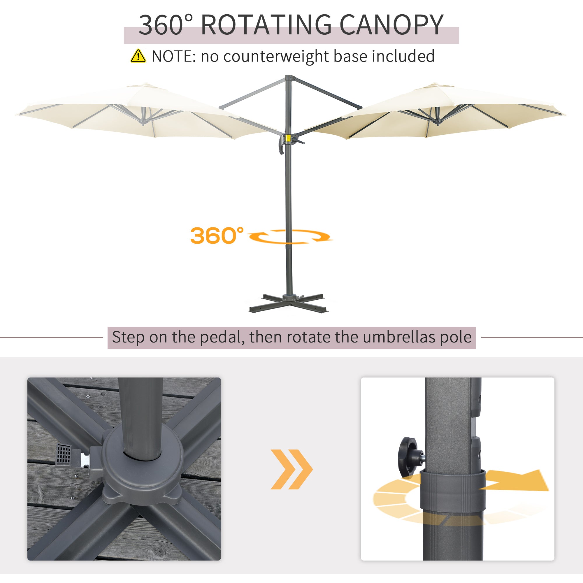 Outsunny 3 x 3(m) Cantilever Parasol with Cross Base, Garden Umbrella with 360\'c2\'b0 Rotation, Crank Handle and Tilt for Outdoor, Patio, Cream White