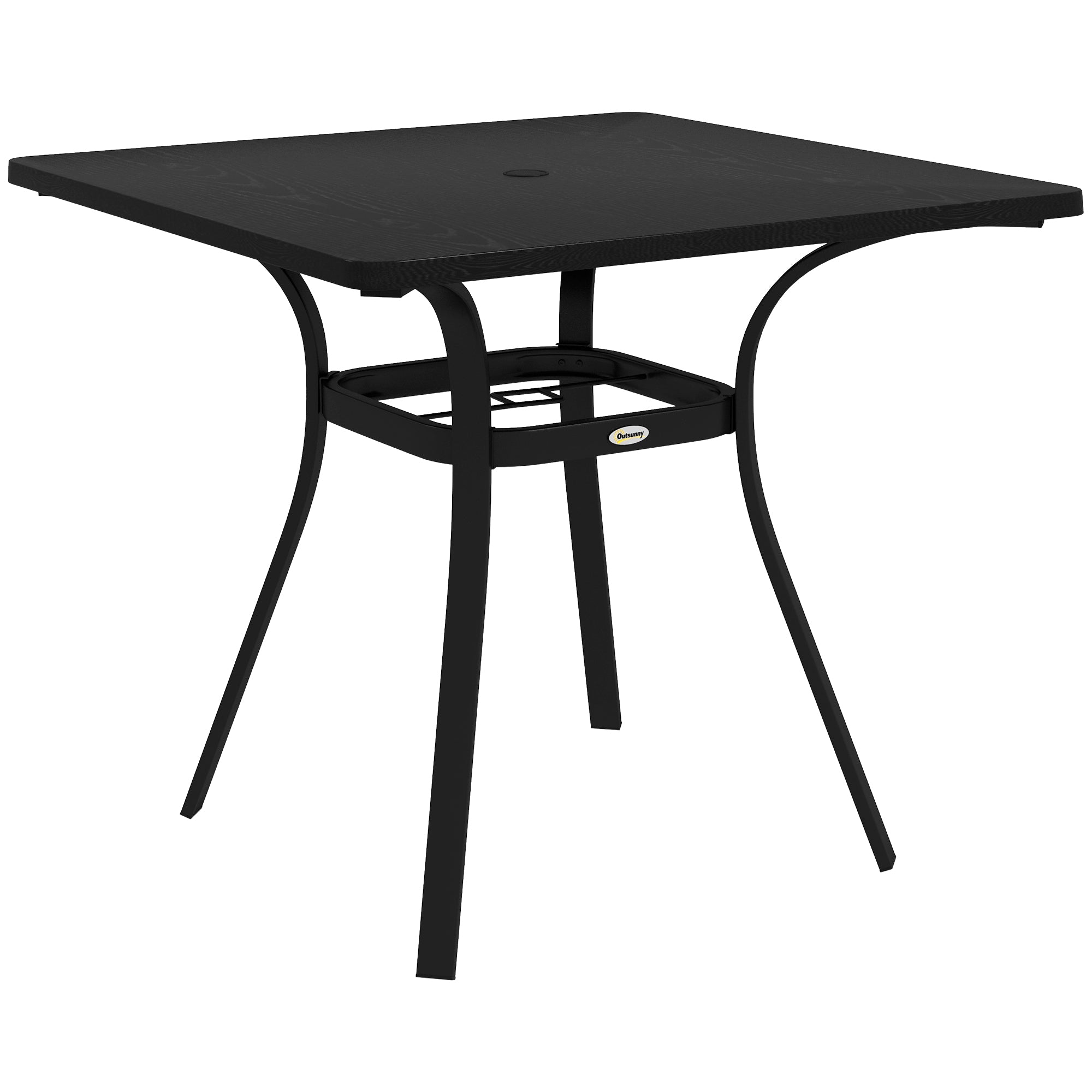 Outsunny Four-Seater Steel Garden Table, with \'ce\'a640mm Parasol Hole - Black