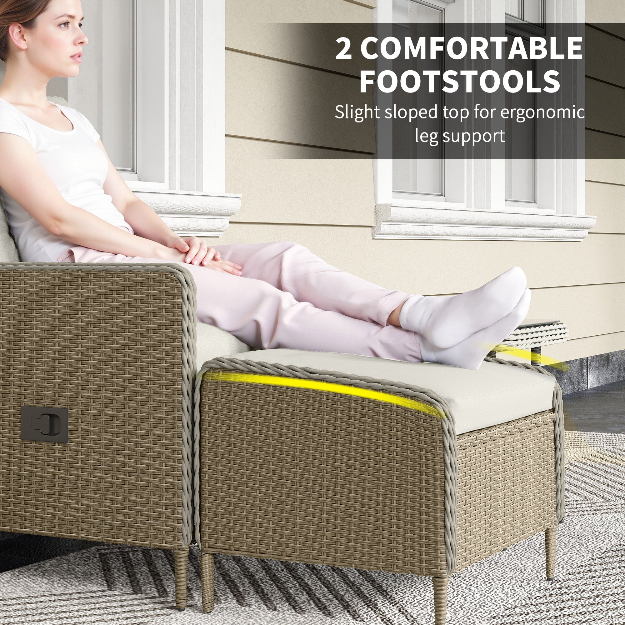 Outsunny Five-Piece Reclining Rattan Chair Set - Light Grey