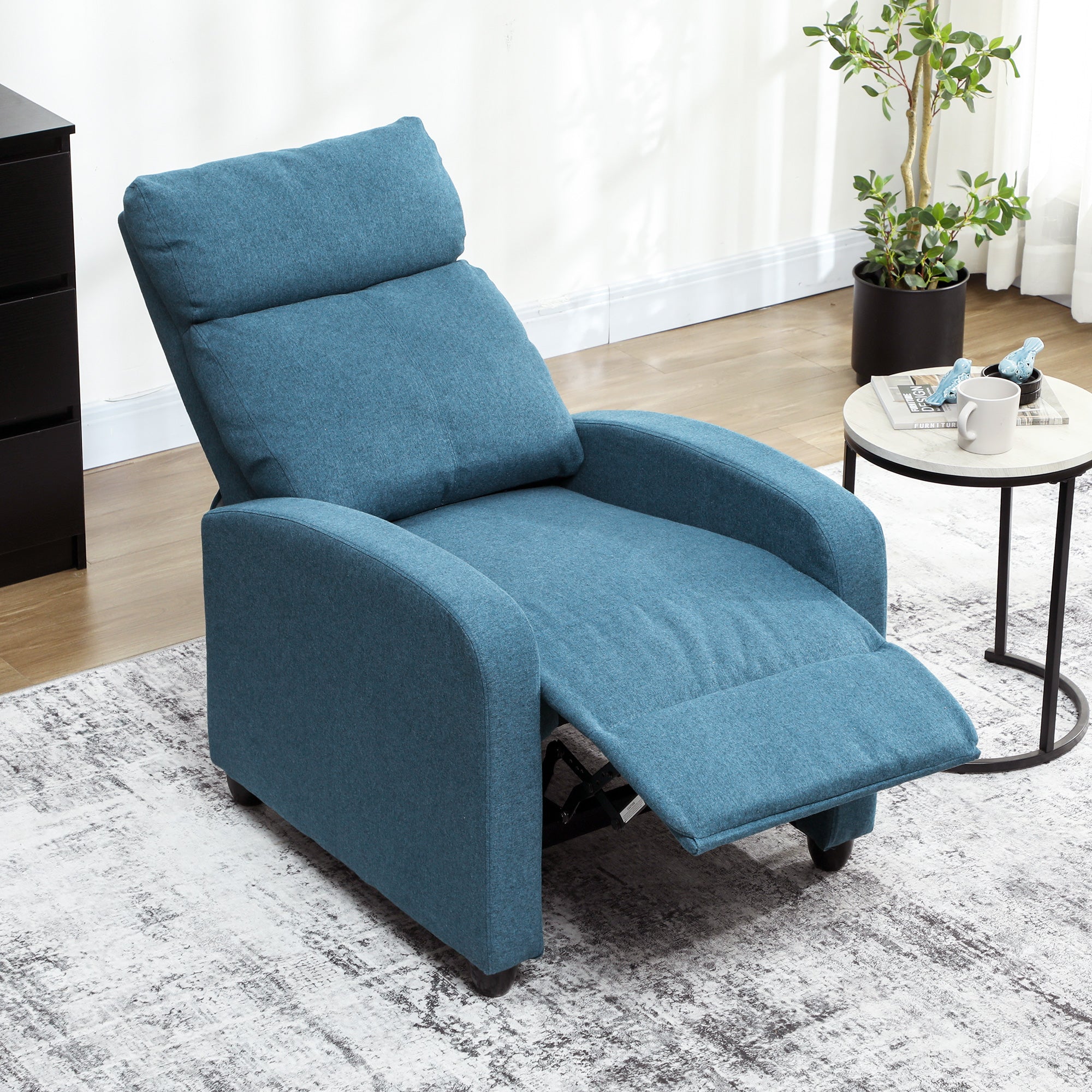HOMCOM 135° Push Back Recliner Armchair, with Footrest - Blue