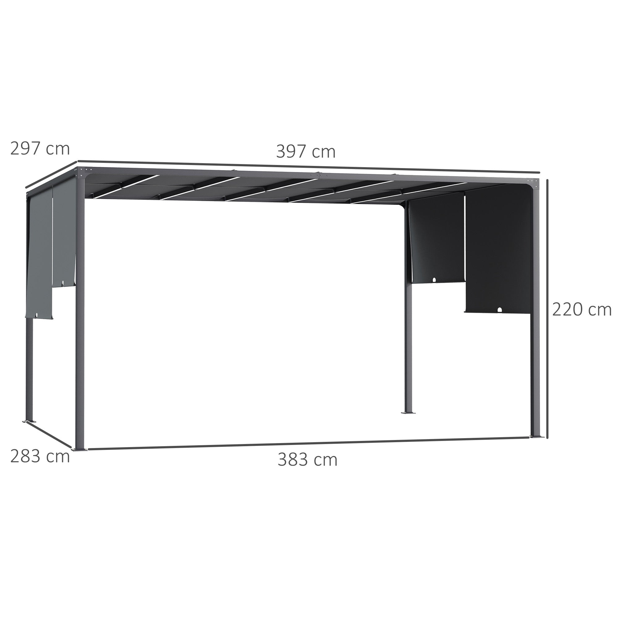 Outsunny 3(m) x 4m Metal Pergola with LED Lights, Outdoor Garden Pergola with Sliding Roof, Solar Powered, for BBQ,\'c2\'a0Lawn, Dark Grey