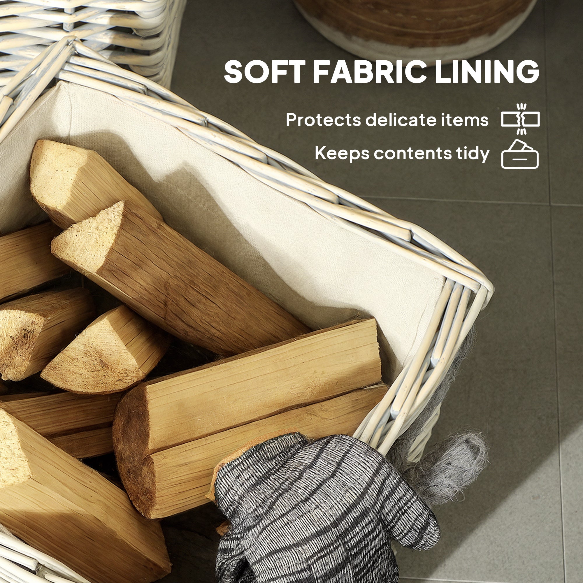 Outsunny Set of 3 Log Baskets for Wood Burner Indoor, Round Storage Basket with Lining and Rope Handles for Fireside Storage, Blankets, Beige