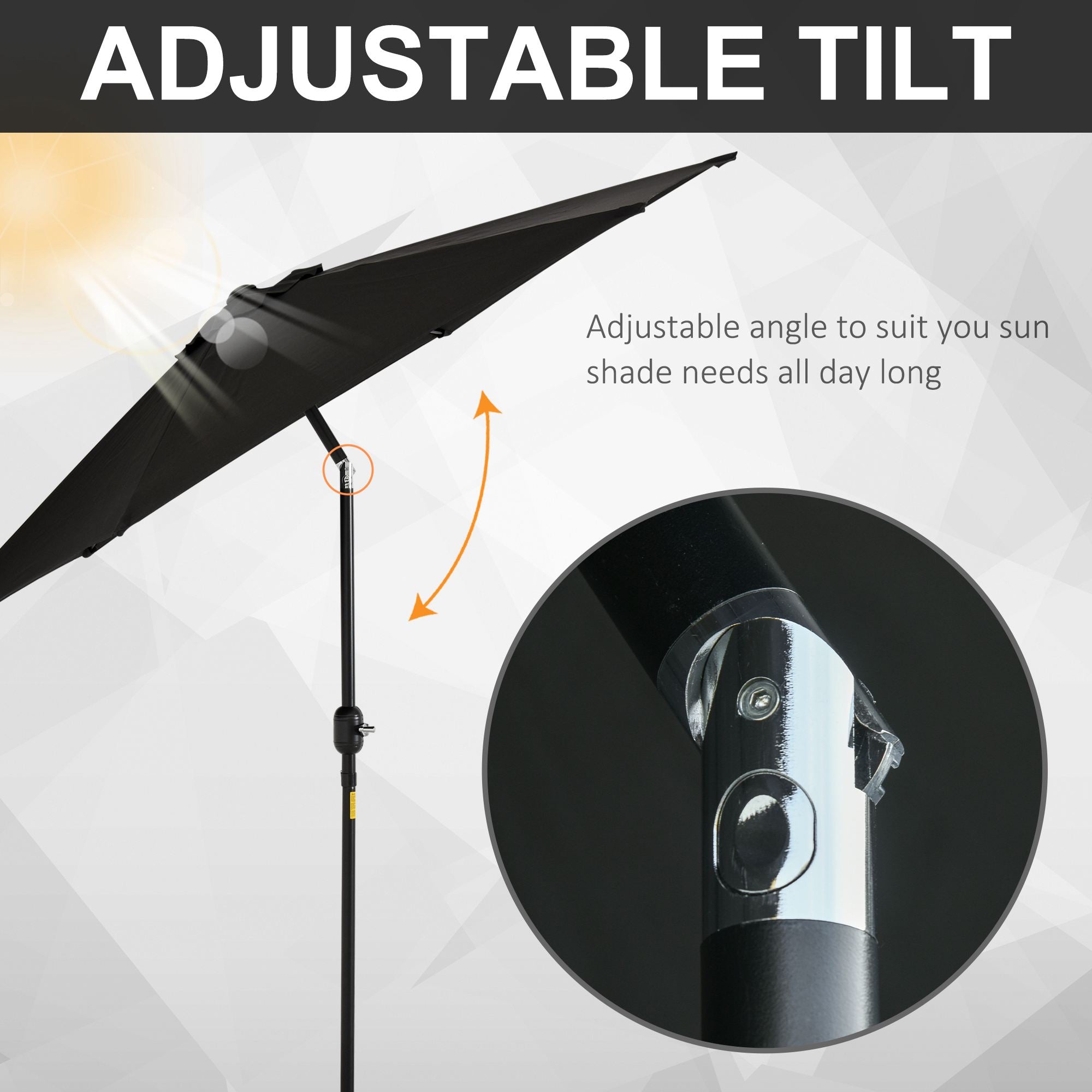Outsunny 2.7M Garden Parasol Umbrella with Tilt and Crank, Outdoor Sun Parasol Sunshade Shelter with Aluminium Frame, Black
