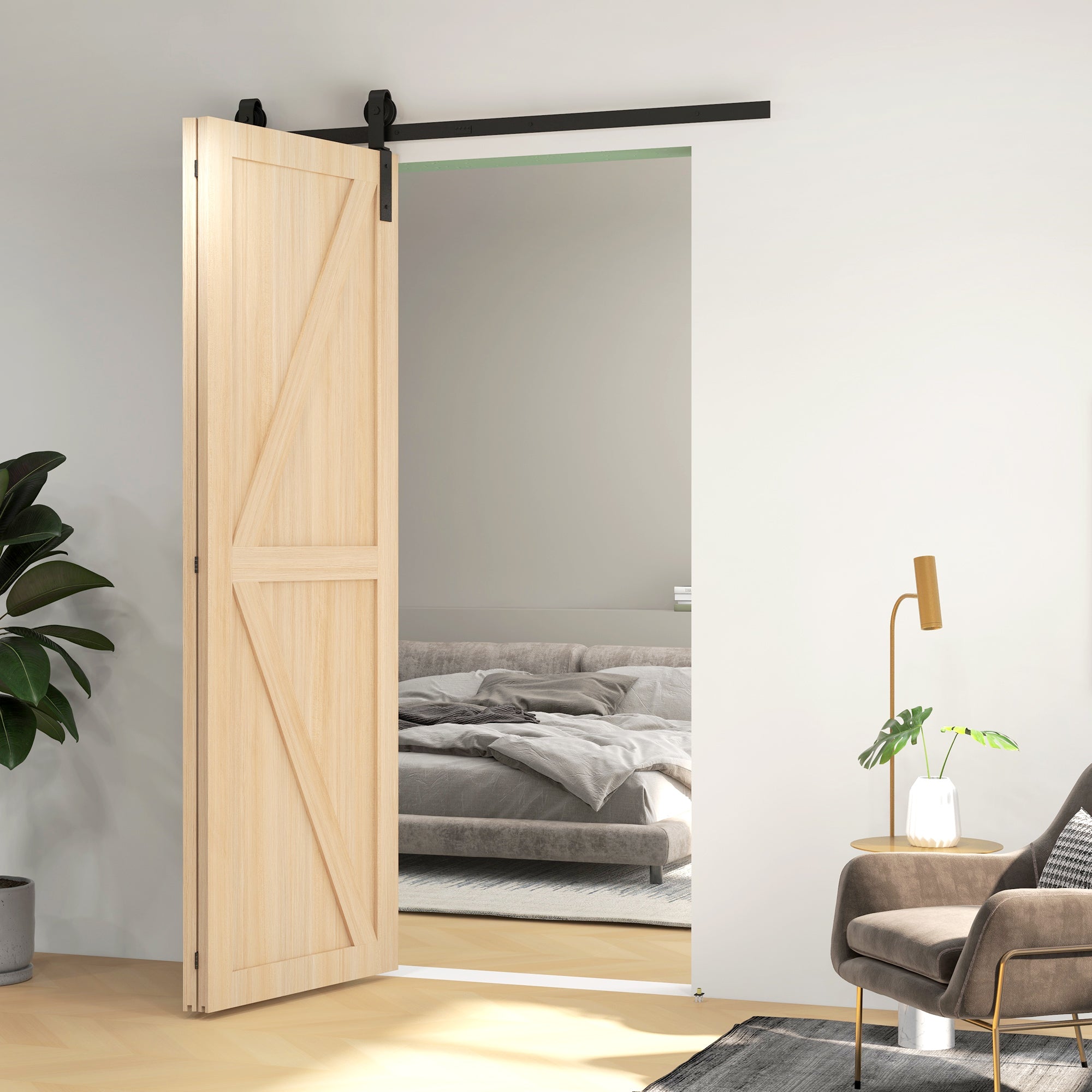 HOMCOM 5ft Bi-Folding Sliding Barn Door Hardware Kit - Black