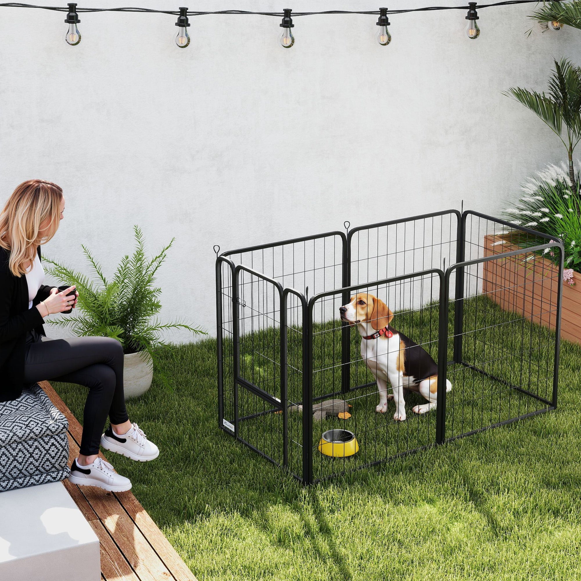 PawHut 6 Panels Heavy Duty Dog Playpen with Secure Door, for Indoor Outdoor, for Garden, Camping, 80cm High