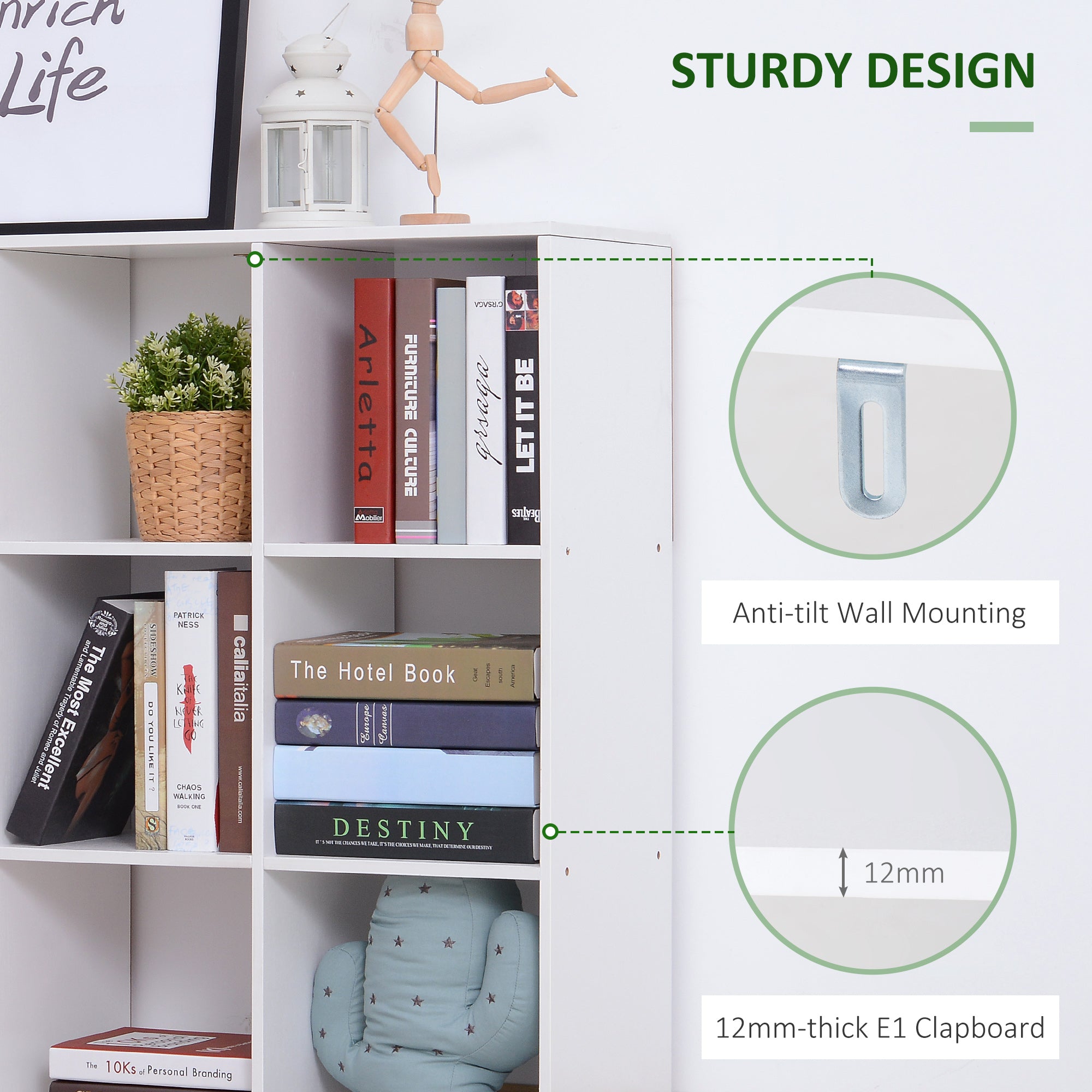 HOMCOM Wooden 9 Cube Storage Cabinet Unit 3 Tier Bookcase Shelves Organiser Rack Display - White