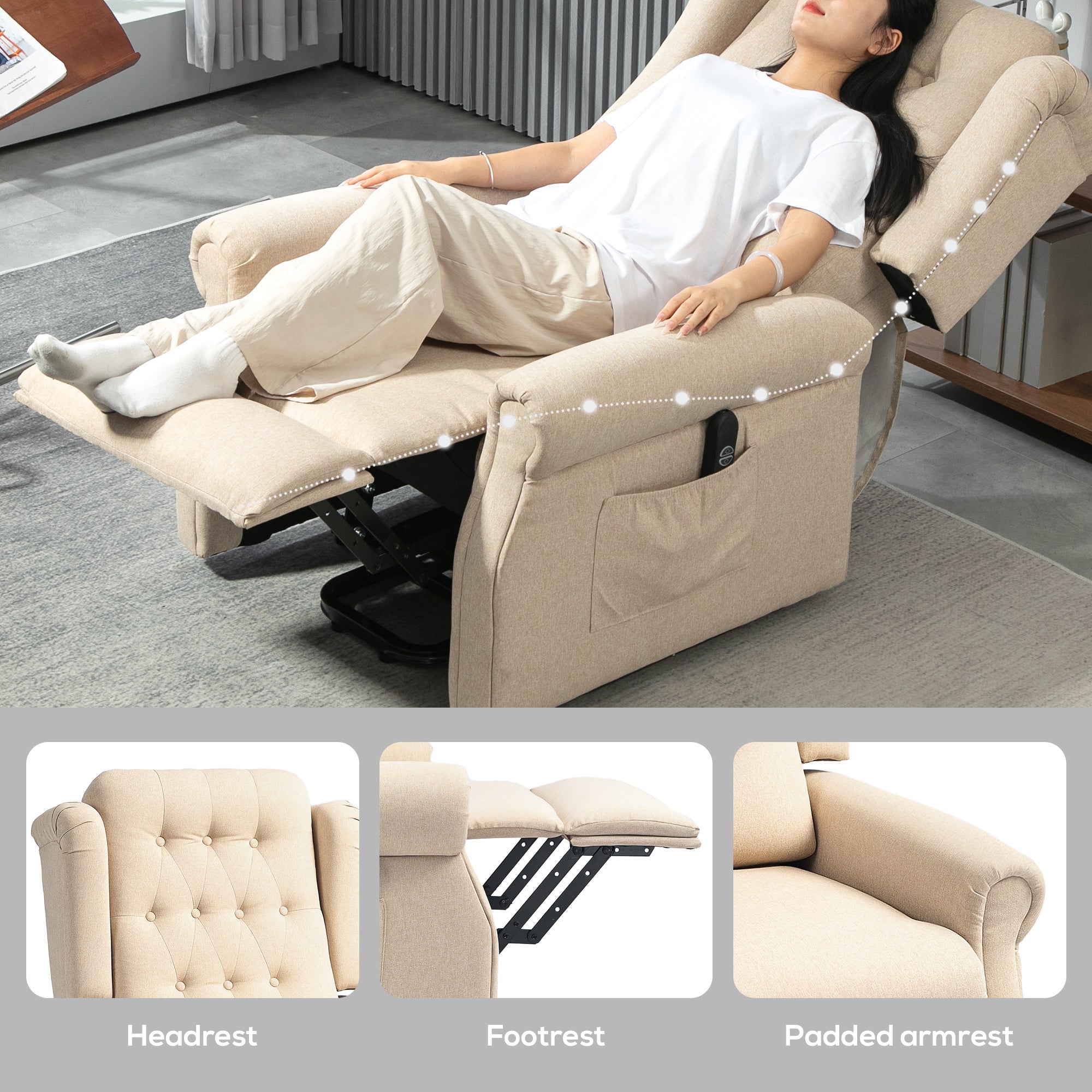 HOMCOM 45\'c2\'b0 Lifting Riser and Recliner Armchair - Beige