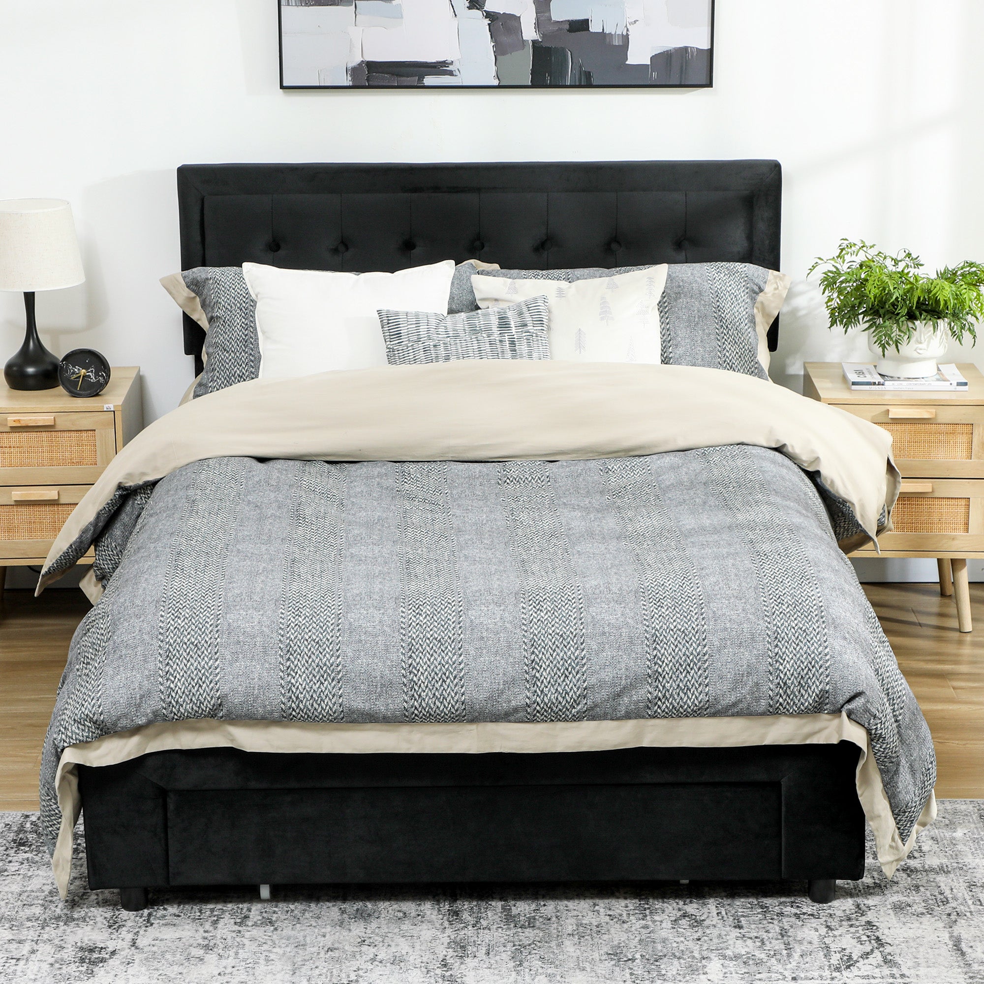 HOMCOM King Size Ottoman Bed Frame, with Front Drawer - Black