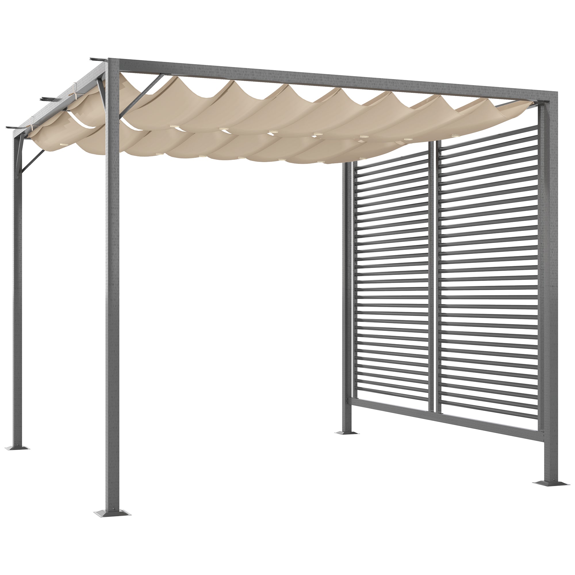 Outsunny 3 x 2.8m Metal Pergola, with Retractable Fabric Roof - Beige