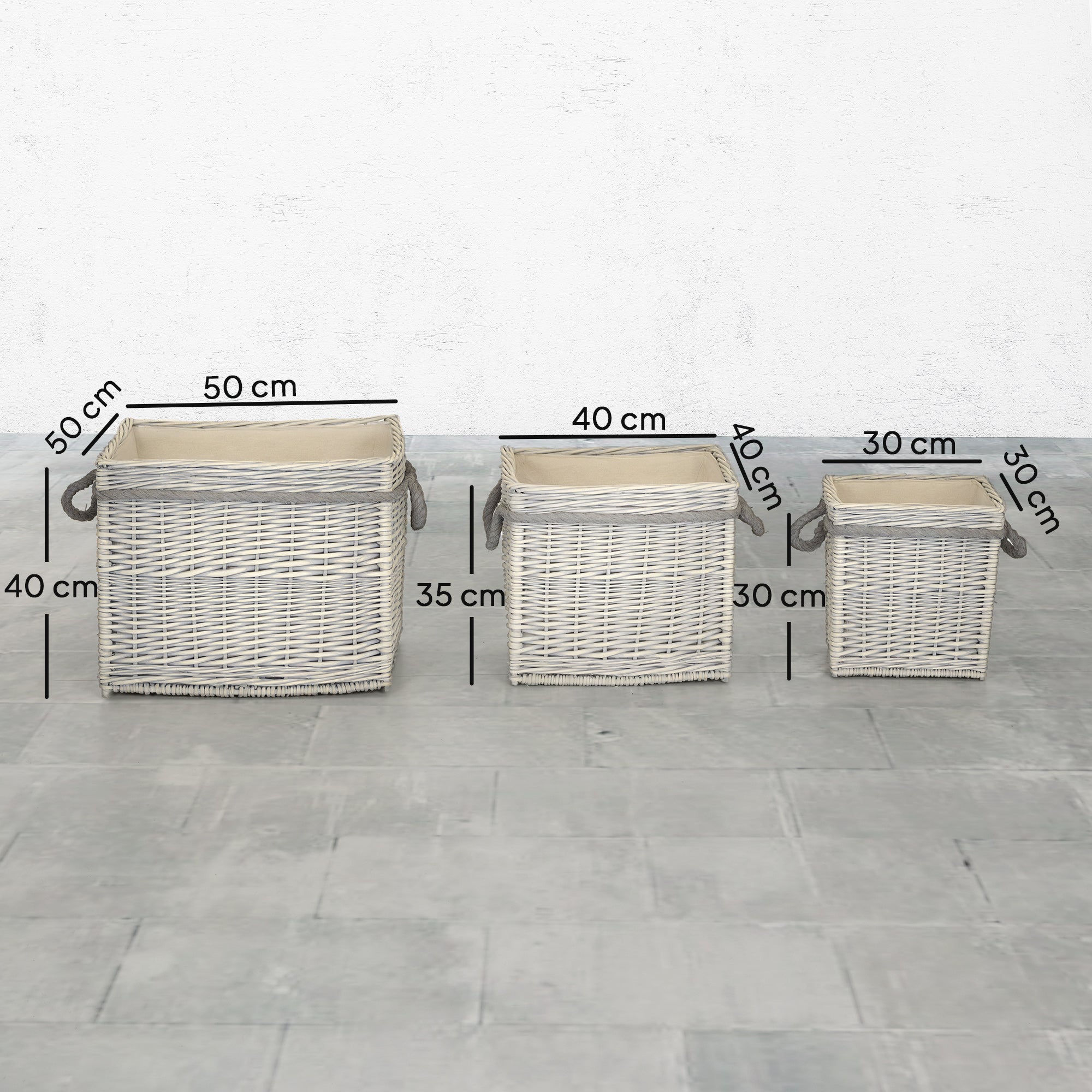 Outsunny Set of 3 Log Baskets for Wood Burner Indoor, Round Storage Basket with Lining and Rope Handles for Fireside Storage, Blankets, Beige