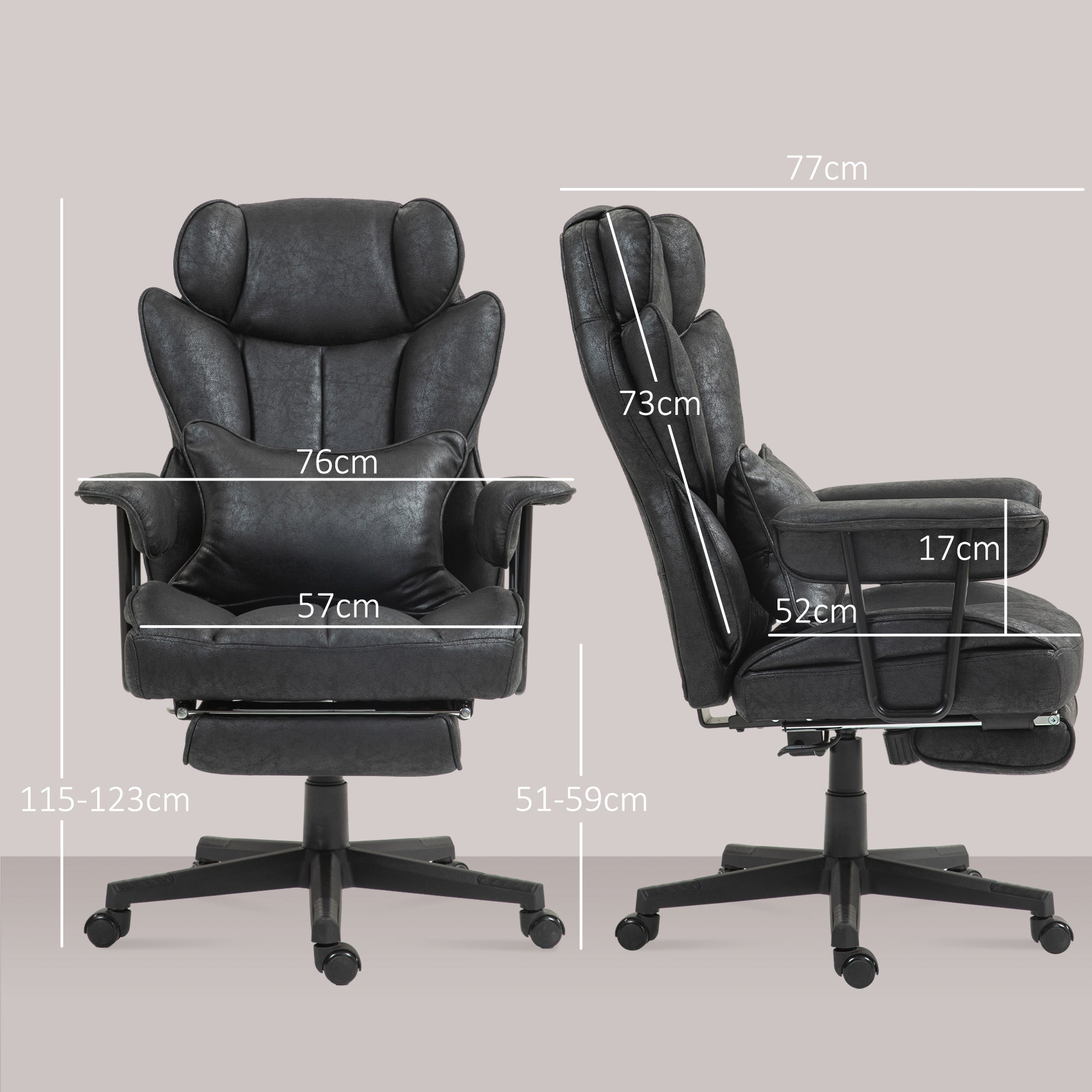HOMCOM Office Chair with 6 Point Massage and Heat, Ergonomic Desk Chair with Foot Rest, Lumbar Support, Reclining Function and Wide Seat, Height-Adjustable High Back Swivel Rolling for Home, Black