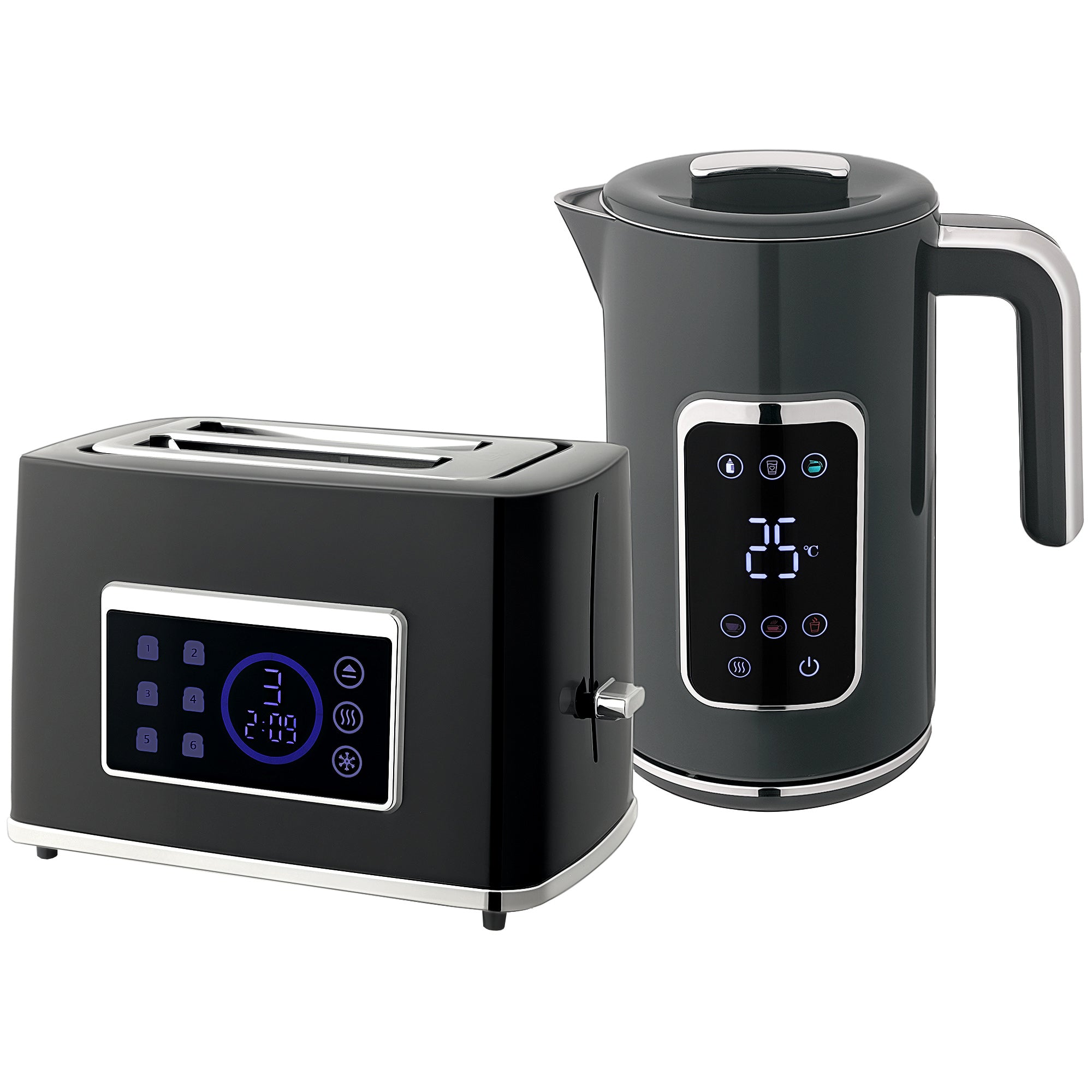 HOMCOM Touch Screen Kettle and Toaster Set - Grey