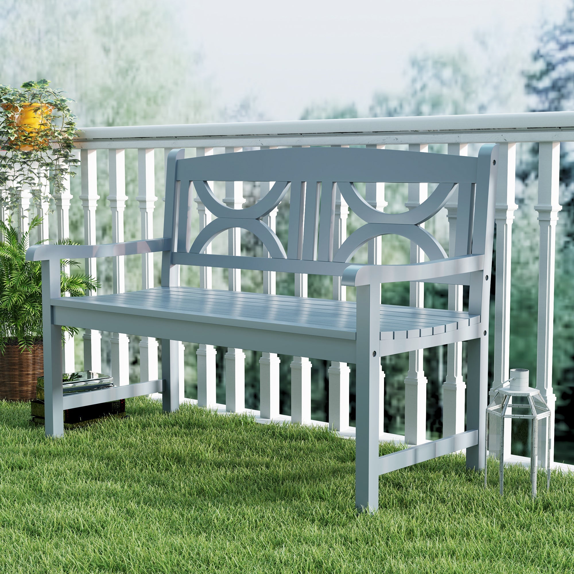 Outsunny 2-Seater Wooden Garden Bench Outdoor Patio Loveseat for Porch, Grey