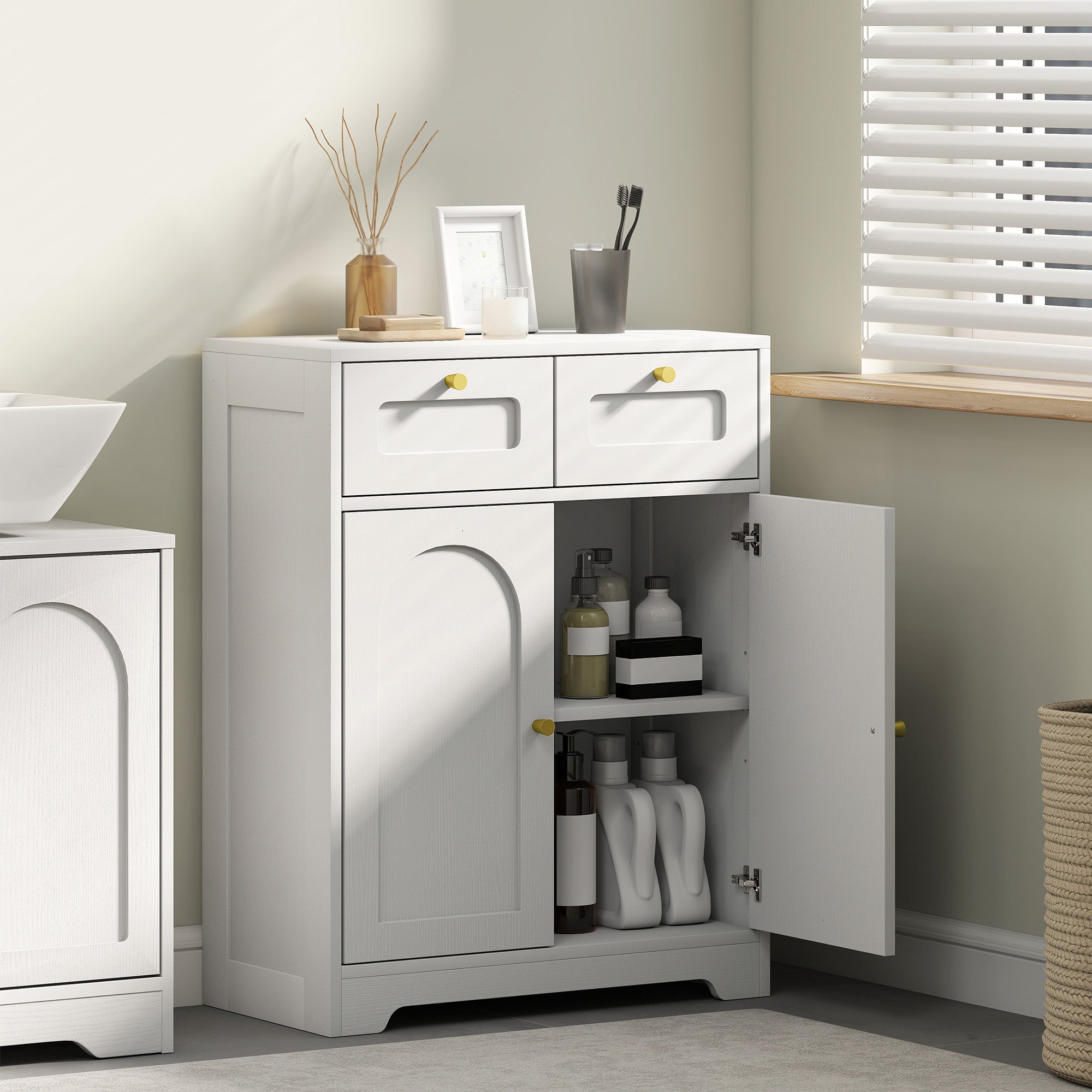 HOMCOM Bathroom Floor Cabinet with 2 Drawers - White