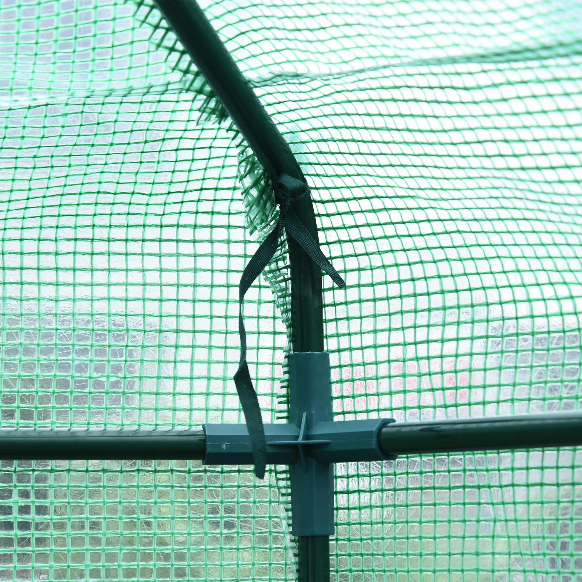 Outsunny Hexagon Walk In Greenhouse with Shelves, Outdoor Green House Grow House with Waterproof PE Cover and Roll-up Door, 228 x 196 x 215 cm, Green