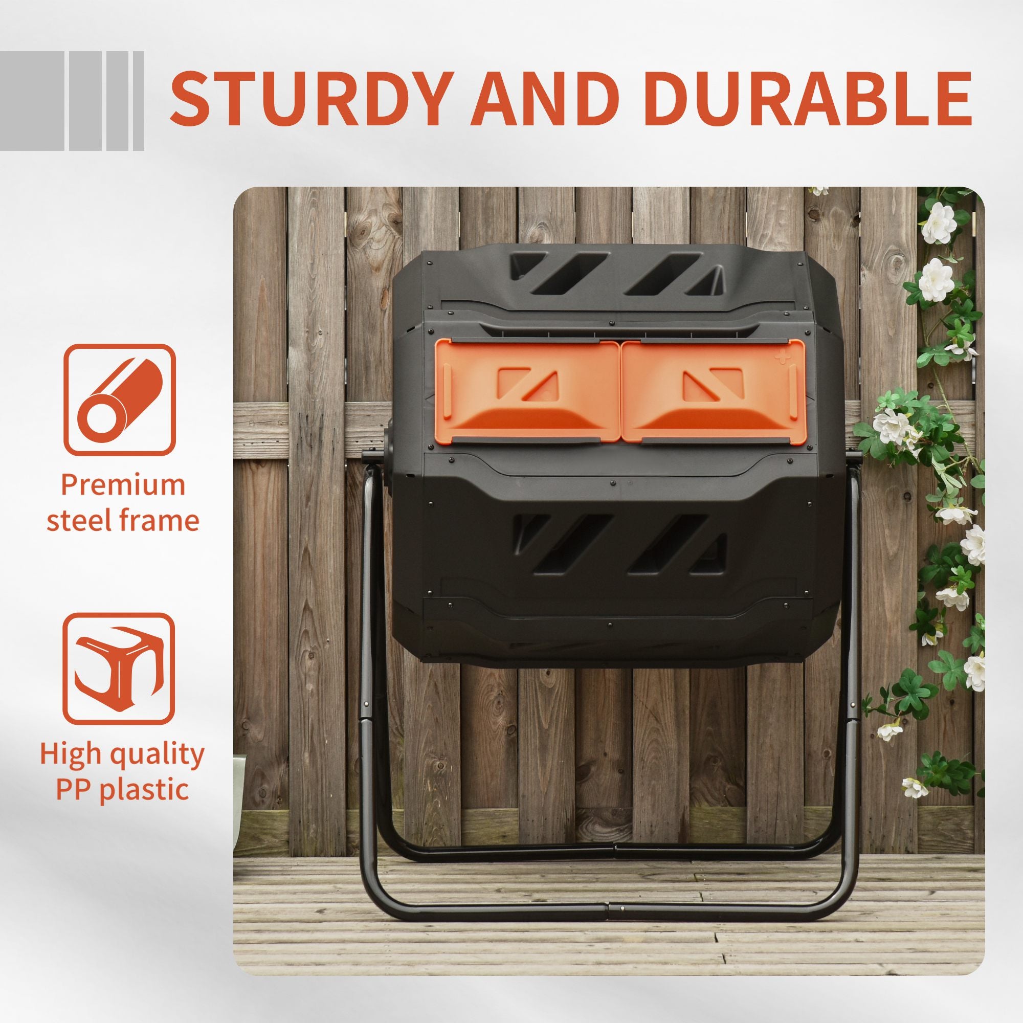 Outsunny 160L 360\'c2\'b0 Rotating Dual Chamber Composter - Orange