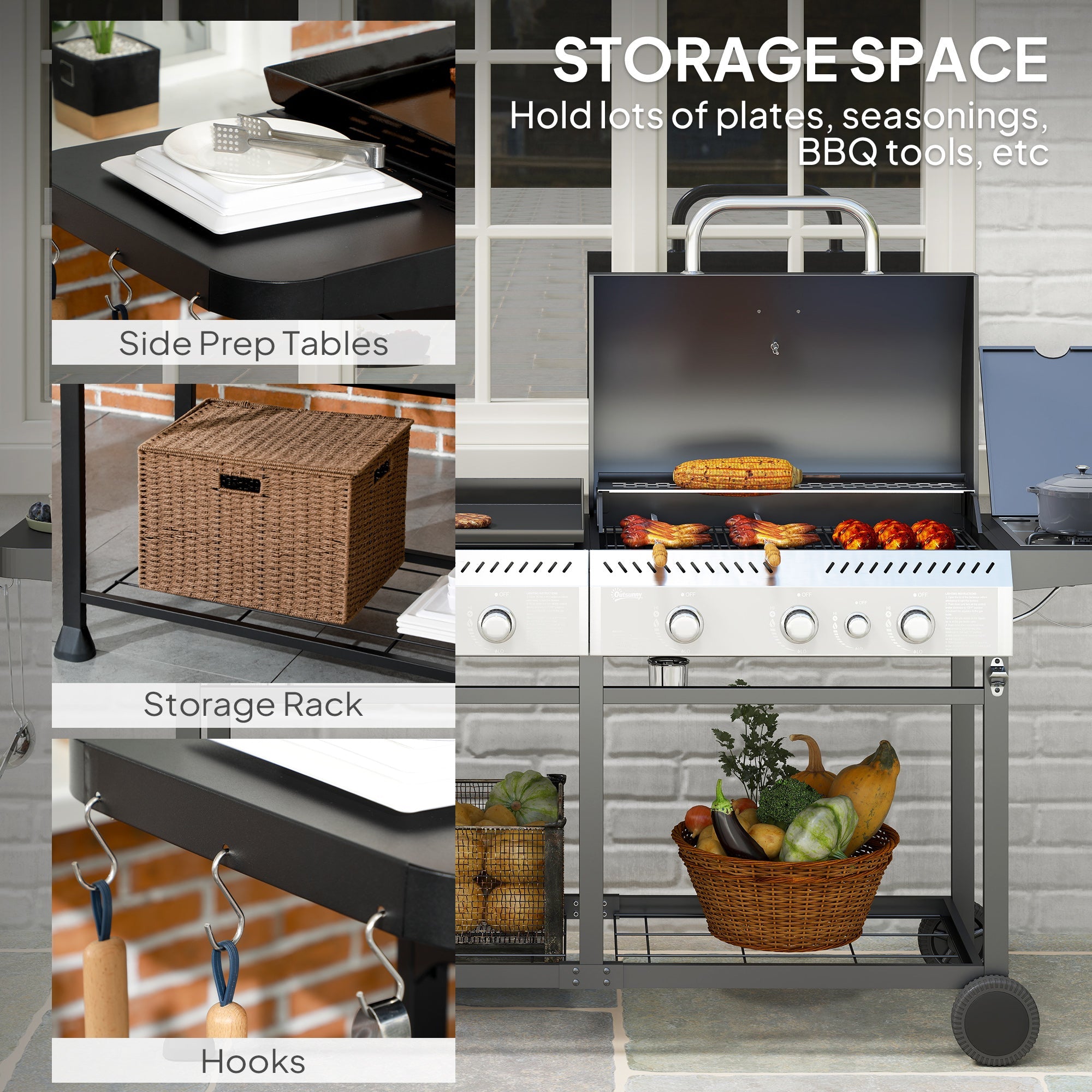 Outsunny Deluxe Duo Gas BBQ, with Grill, Plancha and Side Burner - Black