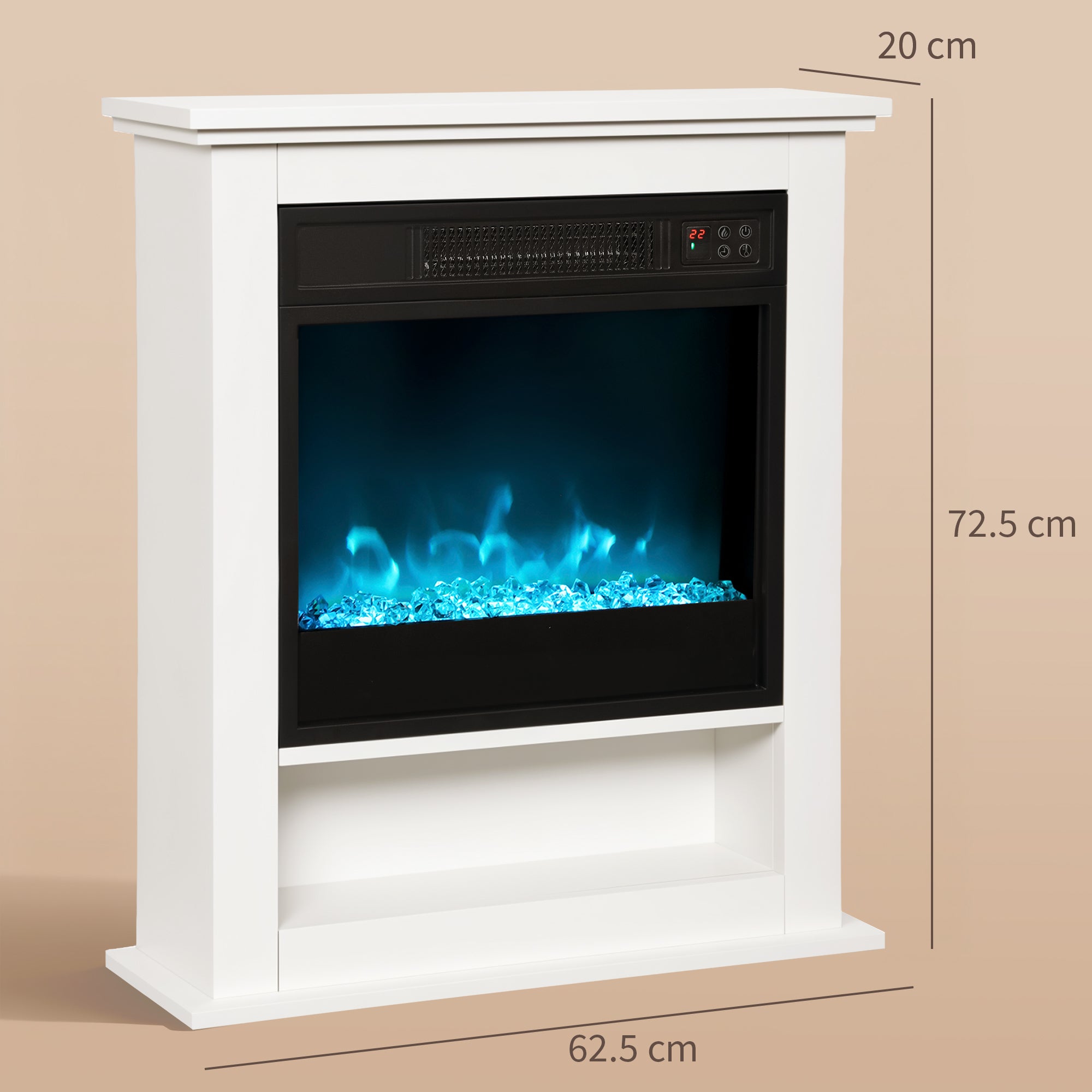 HOMCOM 1800W Adjustable Faux Flame Electric Fireplace - White