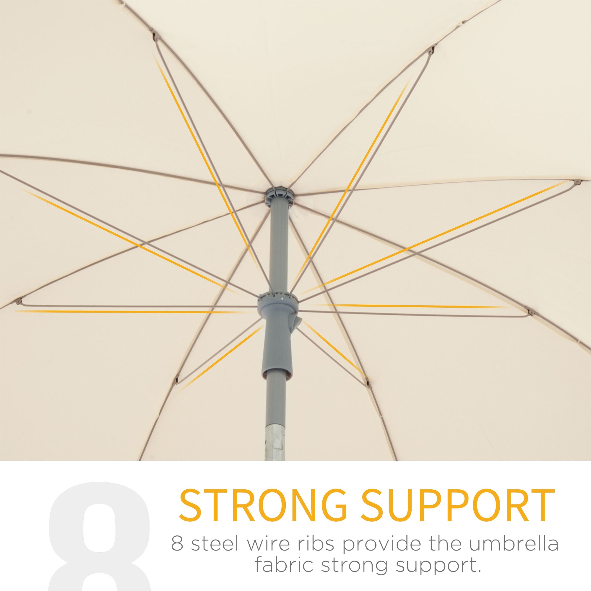 Outsunny 2.2m Beach Umbrella, Portable Parasol with Tilting Function, Outdoor Sunshade Shelter with 8 Ribs, Cream White