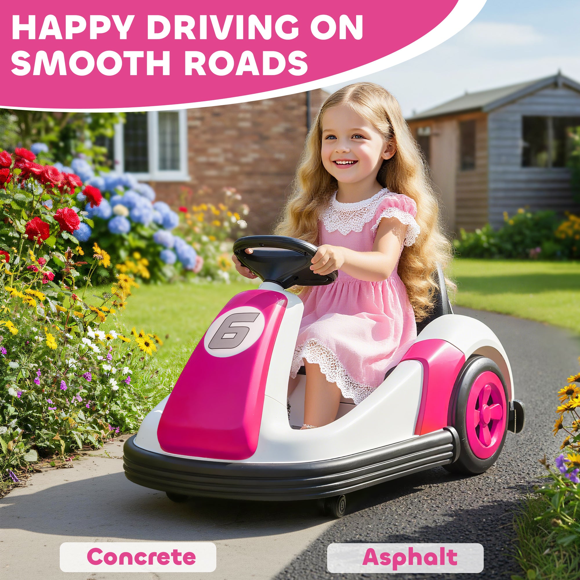 AIYAPLAY Kids Bumper Car with 360-Degree Rotation, 6V Electric Ride On Car with Music and Horn for 3-8 Years Old, Pink