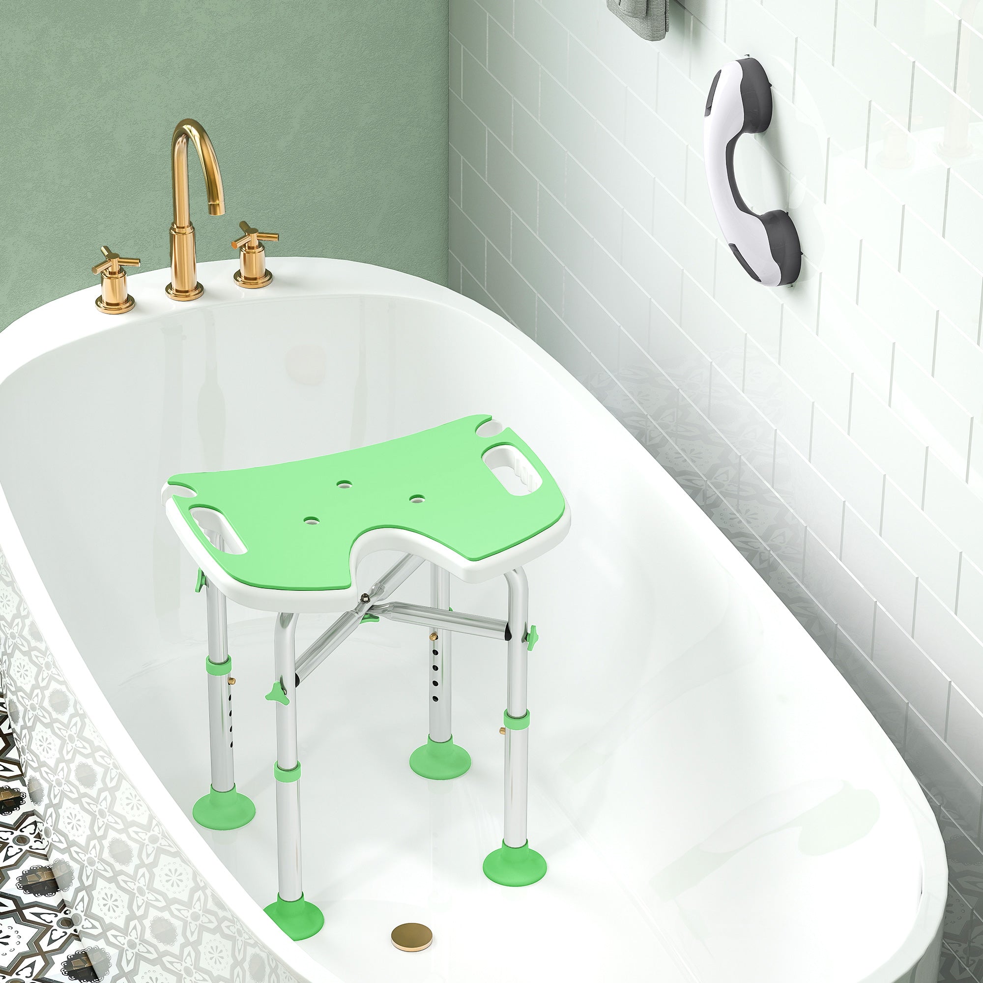 HOMCOM 39-51.5cm 'U' Seat Padded Shower Stool - Green