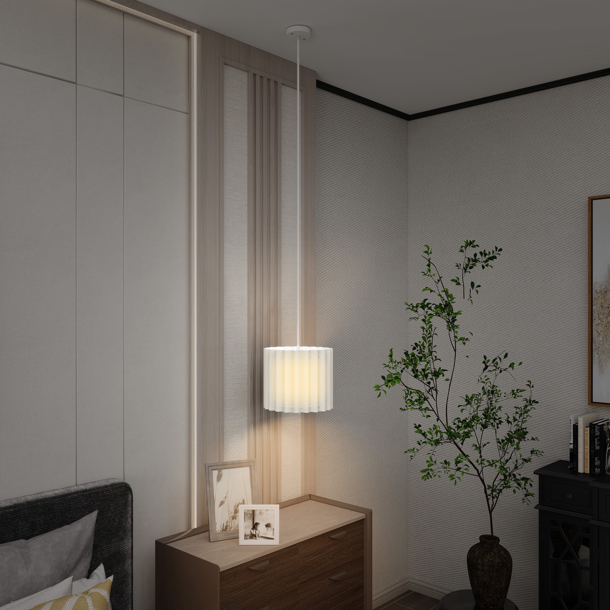 HOMCOM Linen Pendant Light, Modern Wave Ceiling Light Shade, E27 Lampshade for Living Room, Bedroom, Kitchen, Hallway, White