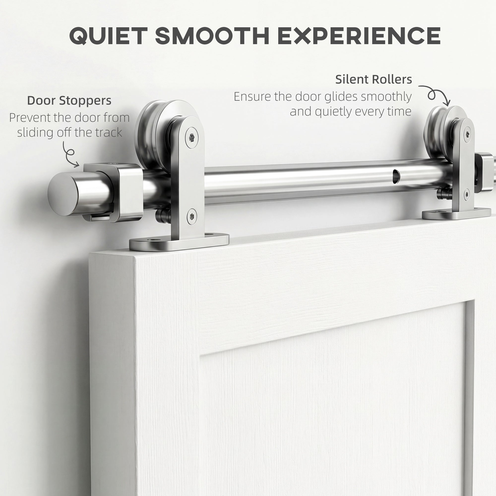 HOMCOM Sliding Door Hardware Kit Smooth Quiet 304 Stainless Steel for 200cm Track Sliver Tone