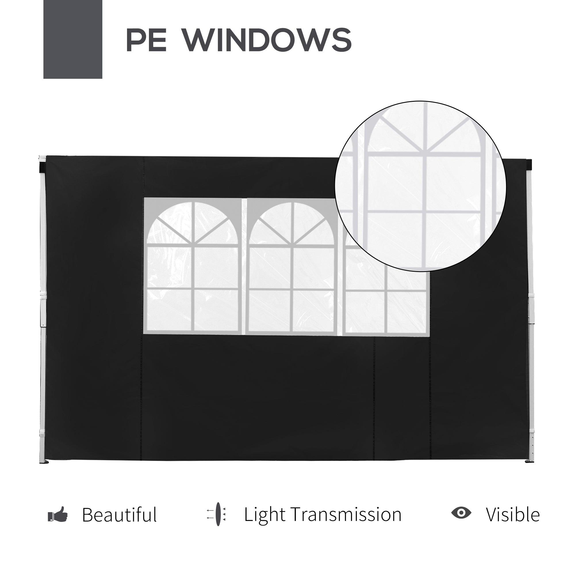 Outsunny 3 Meters Gazebo Replaceable Exchangeable Side Panel Wall Panels Walls With Window, Black