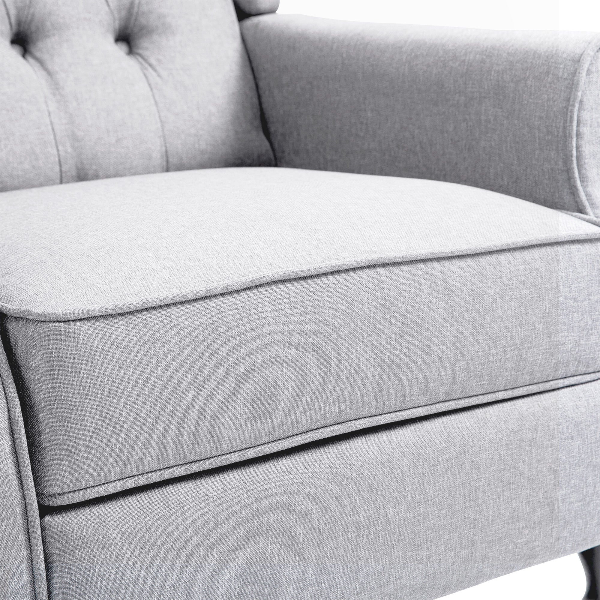 HOMCOM Recliner Armchair, Vintage Reclining Chair with Nail Head Trim, Wingback Chair with Button Tufted Back and Footrest, for Living Room, Light Grey