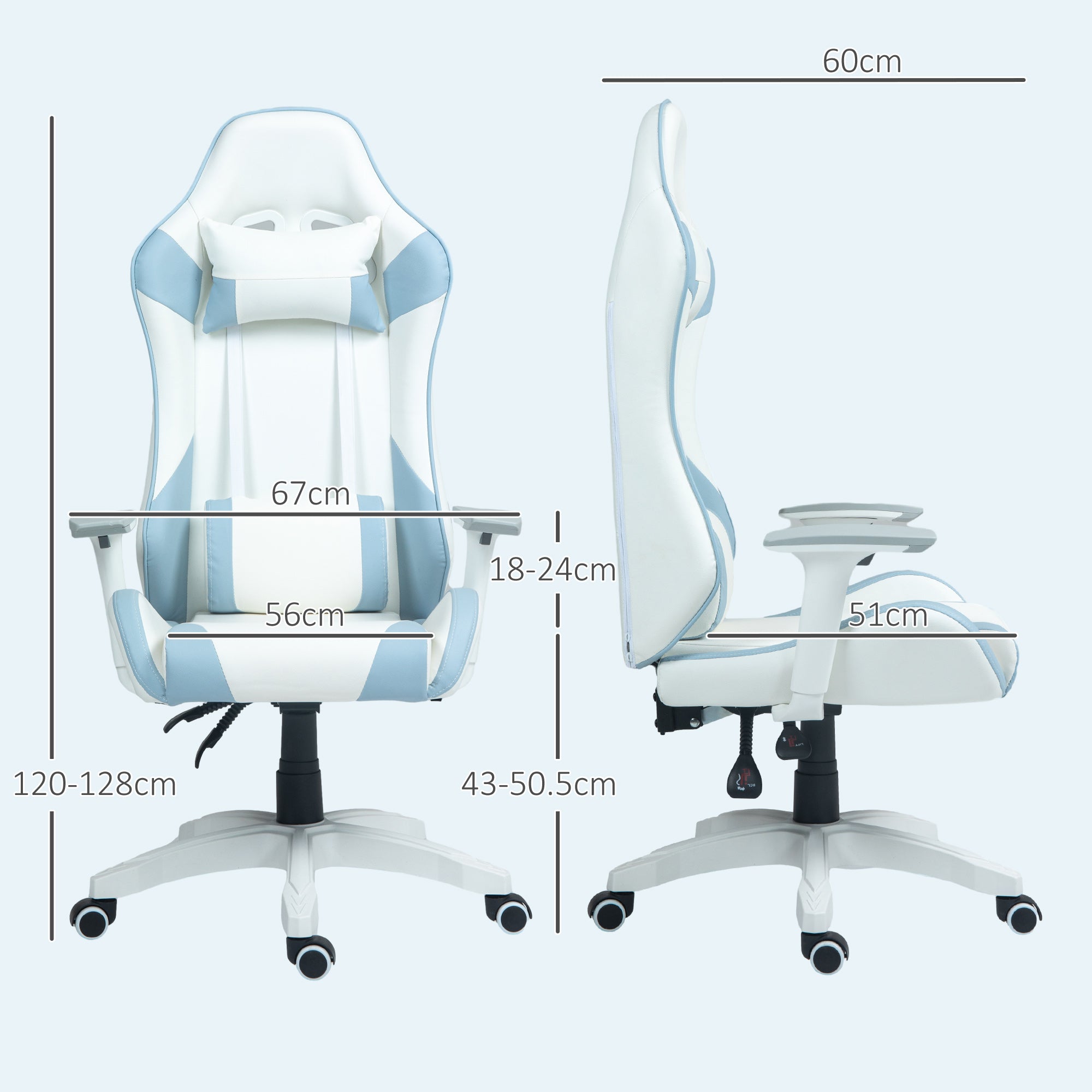 HOMCOM Faux Leather Colour Block Gaming Chair, with 135\'c2\'b0 Reclining Back - Blue/White