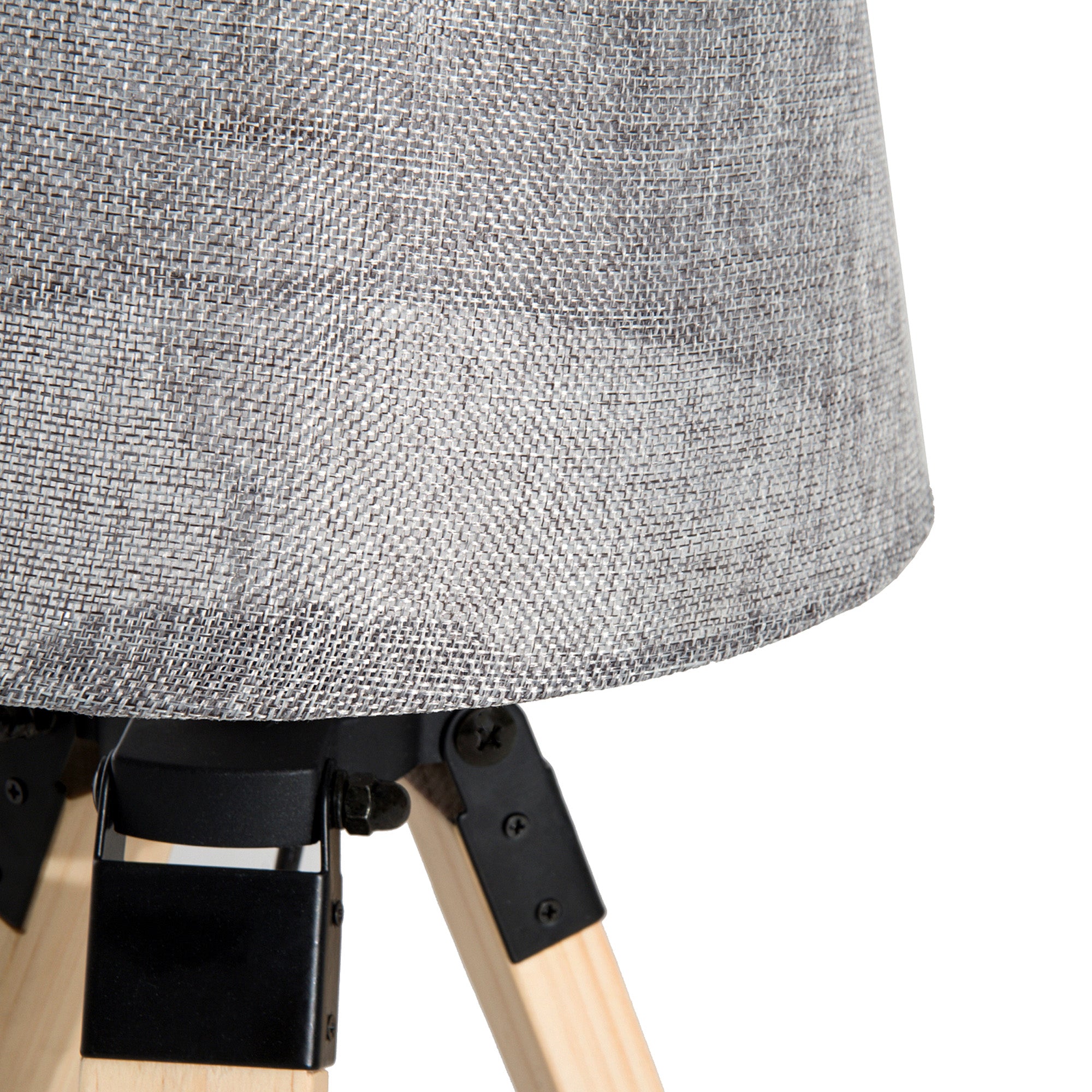 HOMCOM Wooden Tripod Table Lamp for Side, Desk or End Table with E27 Bulb Base(Grey Shade)
