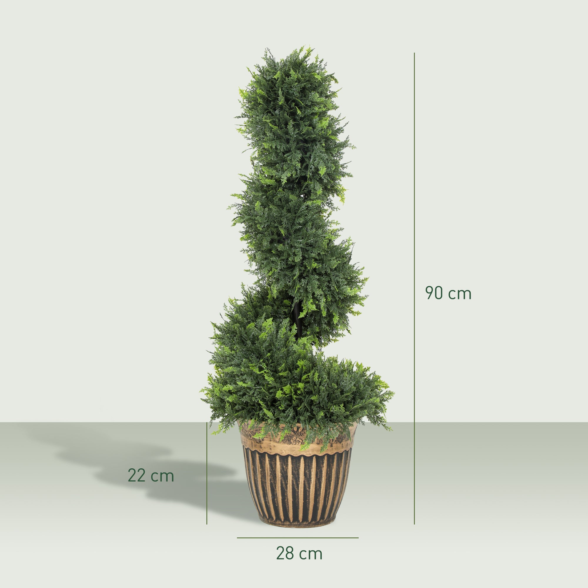 HOMCOM Set of 2 Artificial Plants, Topiary Spiral Boxwood Cypress Trees with Pot, for Home Indoor Outdoor Decor, 90cm