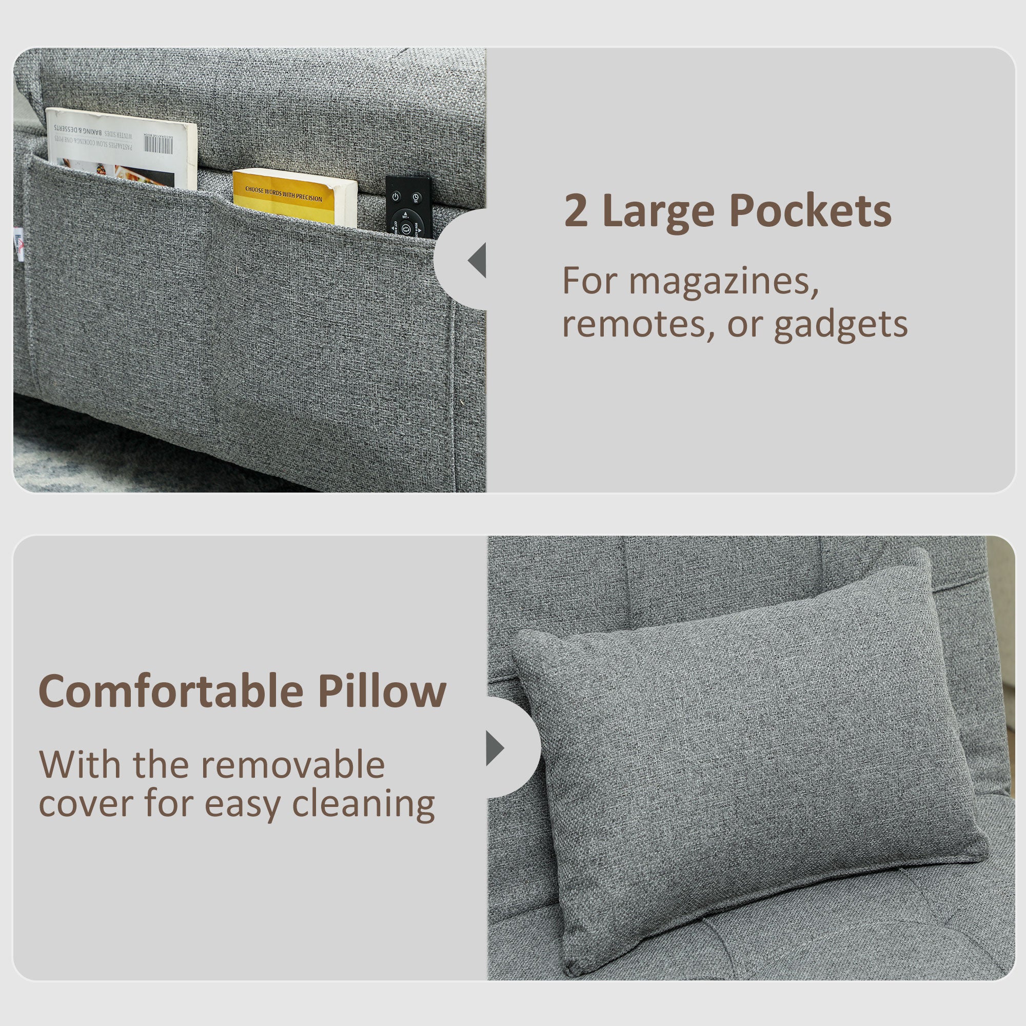 HOMCOM Four-In-One Single Sleeper Chair - Dark Grey