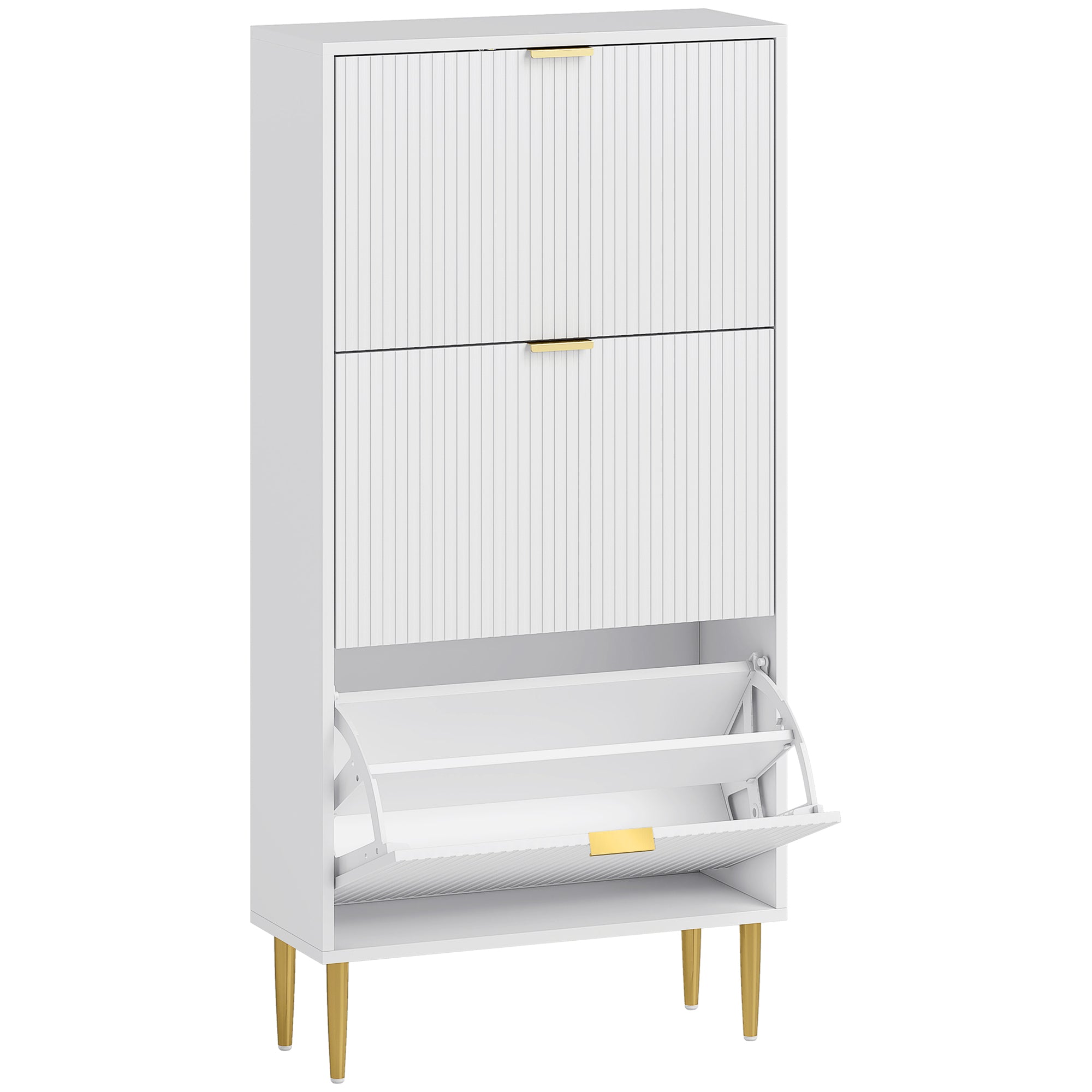 HOMCOM Narrow Shoe Cabinet with 3 Flip Drawers - White