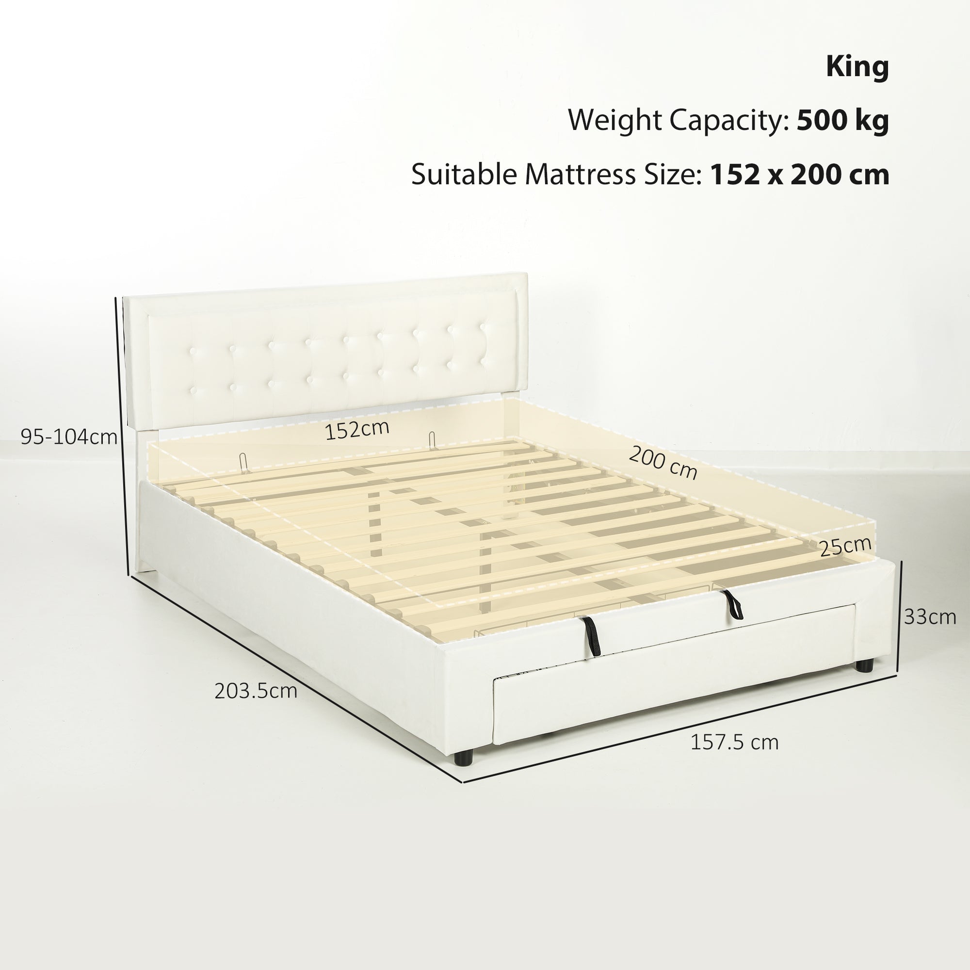 HOMCOM King Size Ottoman Bed Frame, with Front Drawer - Cream