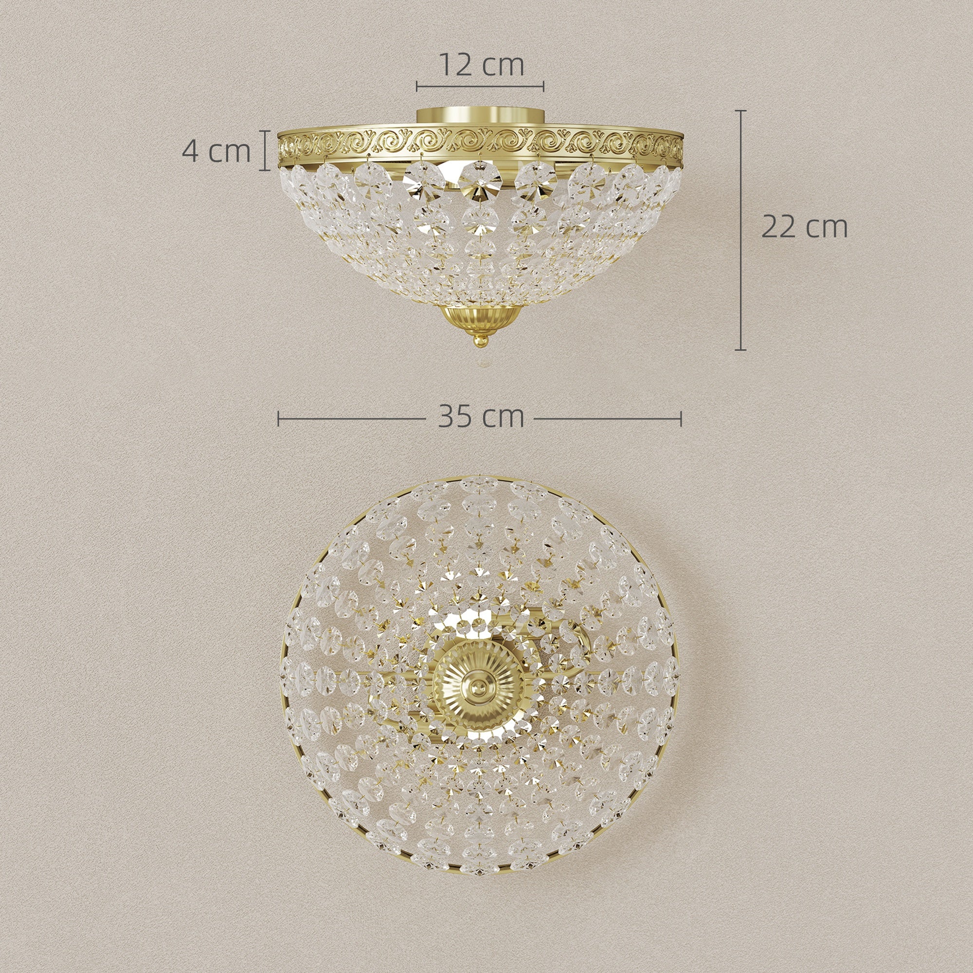 HOMCOM Crystal Chandelier Ceiling Light with 168 Octagonal Beads, Vintage 2-Light Flush Mount Ceiling Light for Living Room, Bedroom, Hallway, Dining Room, Gold Tone