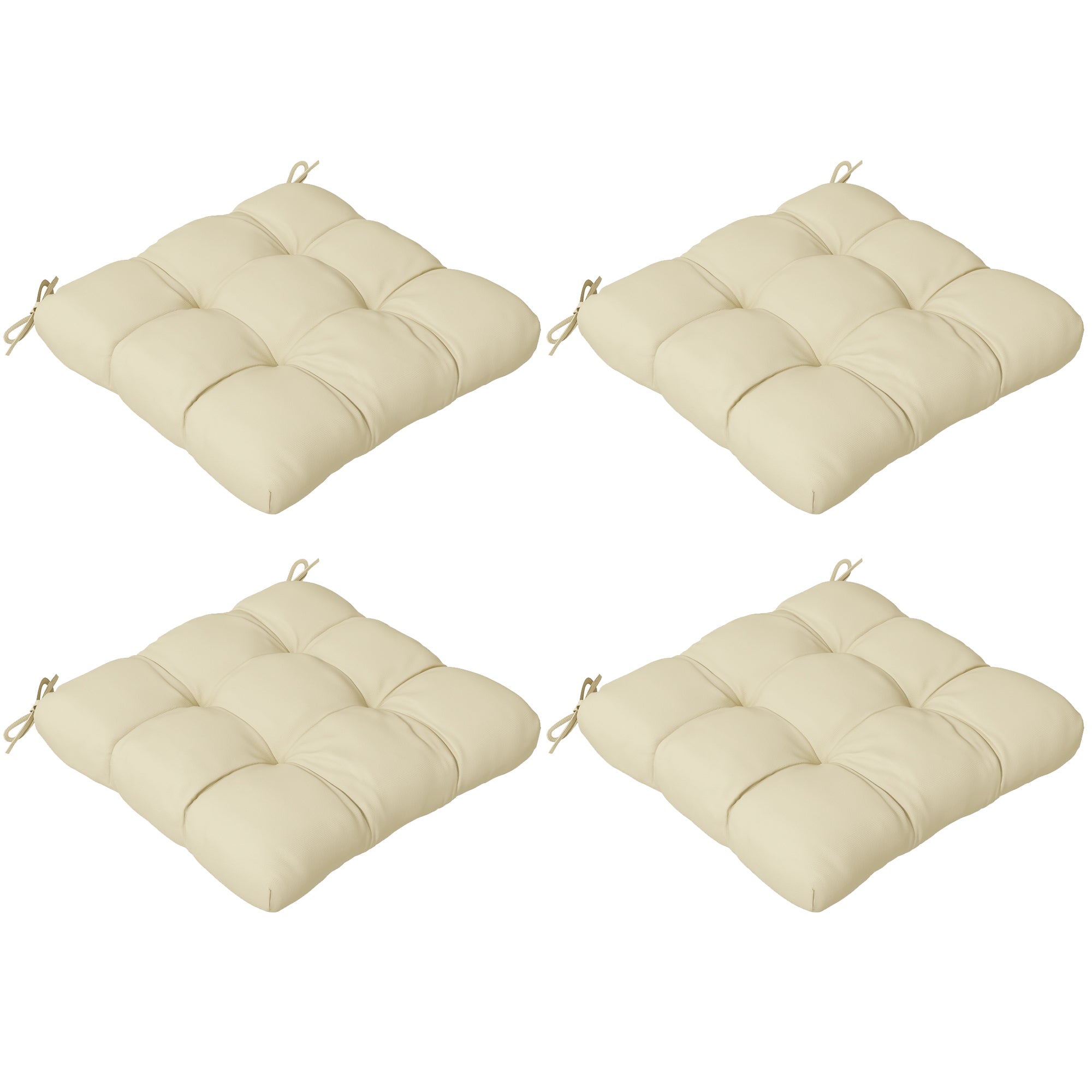 Outsunny 4-Piece Seat Cushion Pillows Replacement, Patio Chair Cushions Set with Ties for Indoor Outdoor, Beige